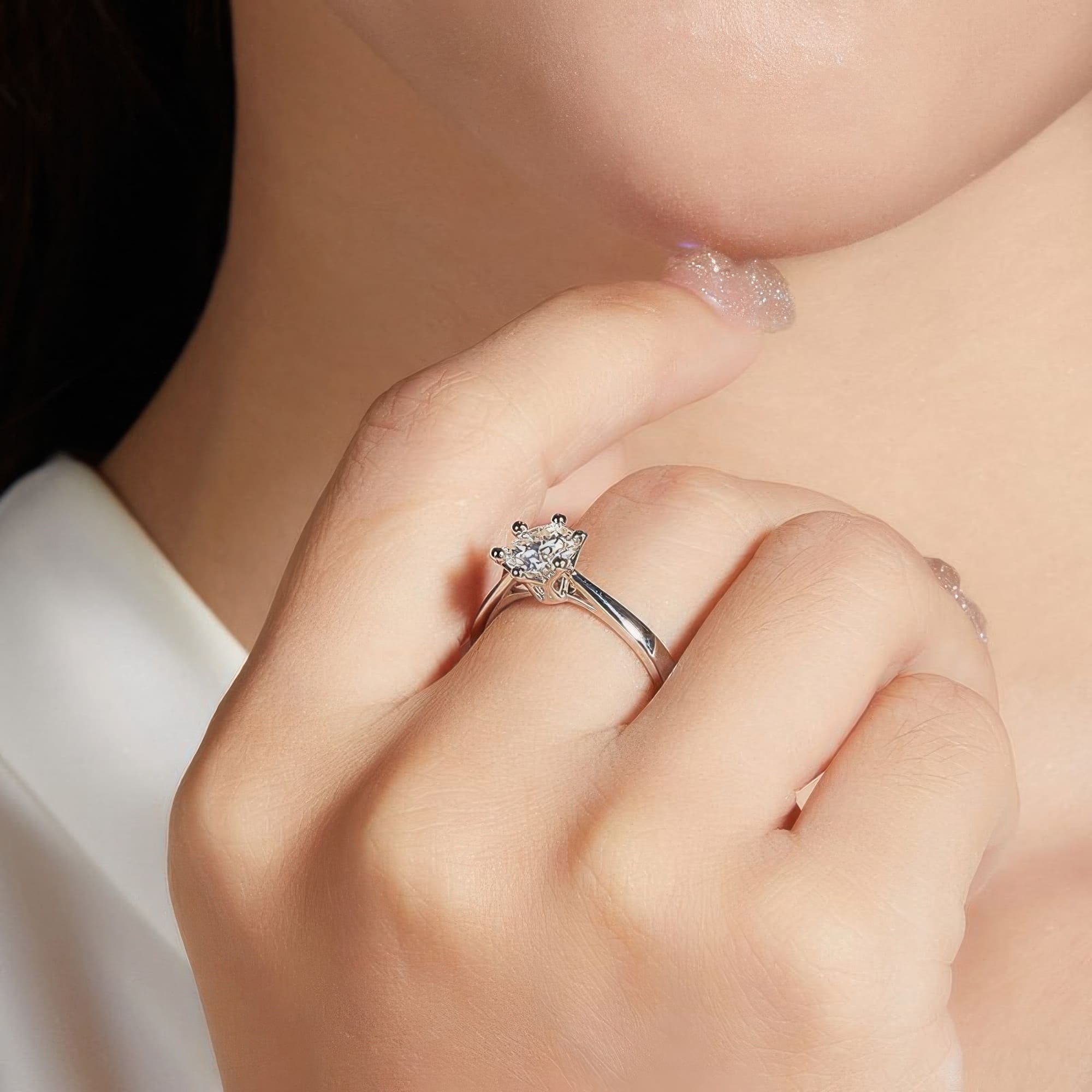 1 Carat Moissanite Solitaire Ring | 6-Prong Classic Round Cut 925 Sterling Silver - alternate view