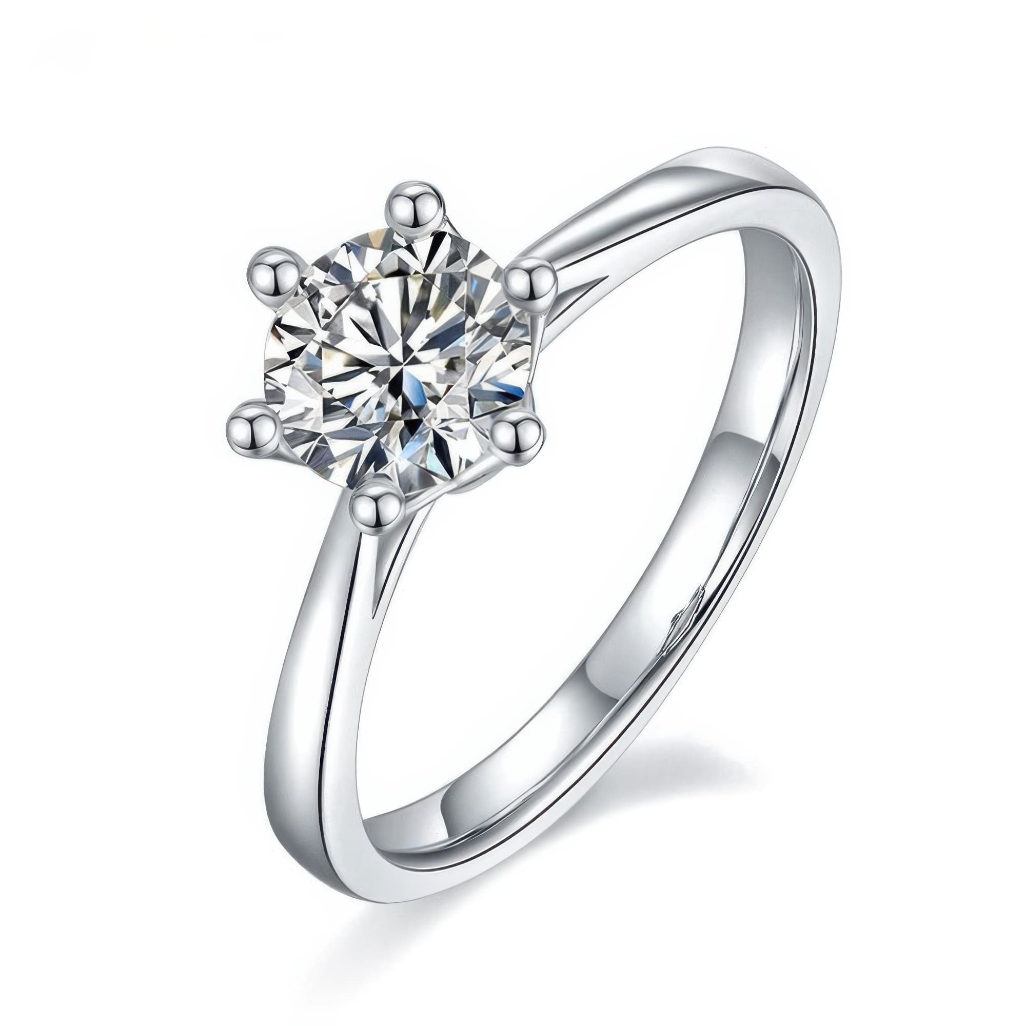 1 Carat Moissanite Solitaire Ring | 6-Prong Classic Round Cut 925 Sterling Silver