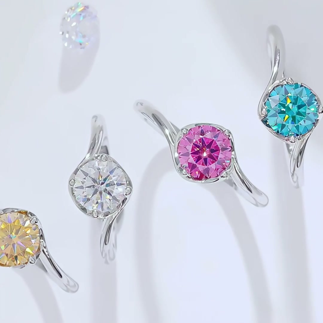 Twisted Pave Moissanite Band Ring | 1ct Colorful Pave Band Ring for Women product video thumbnail