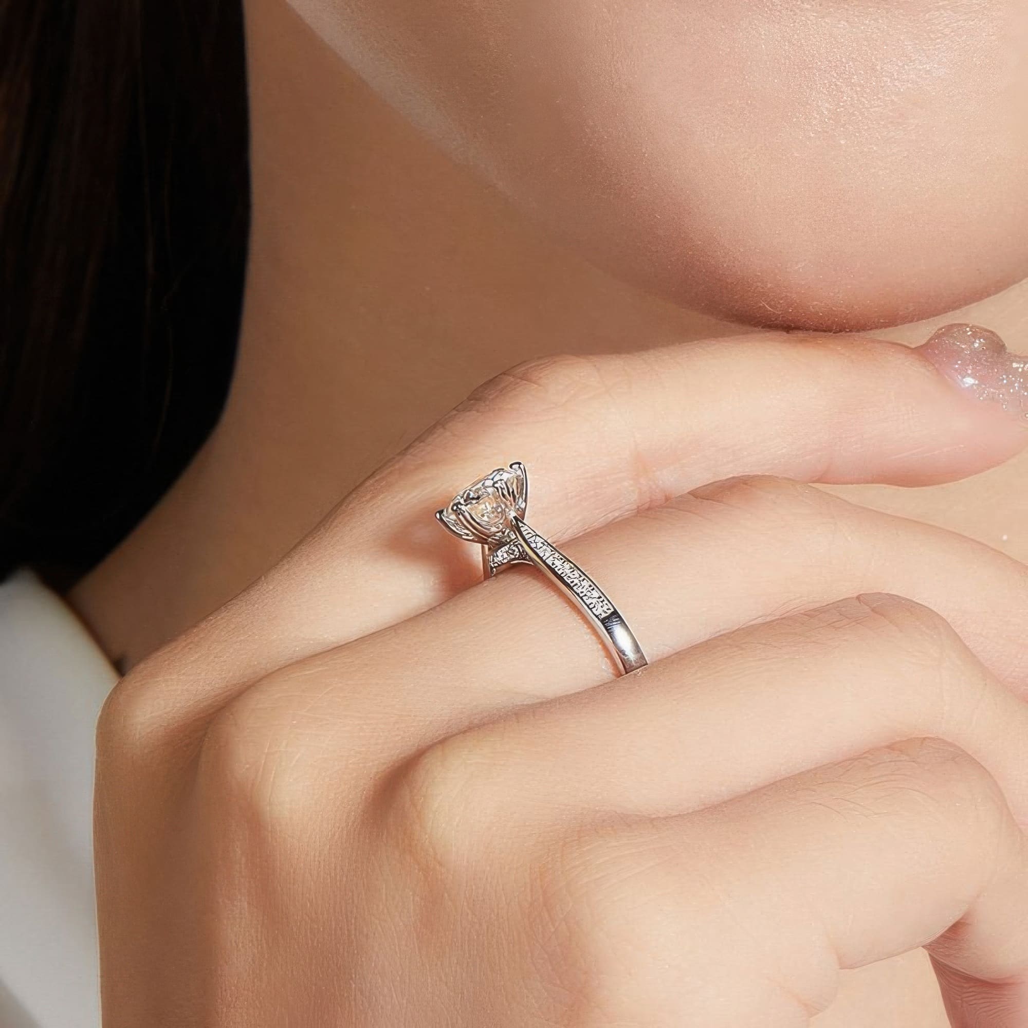 925 Silver Pave Moissanite Ring | 1ct D Color Stone - alternate view