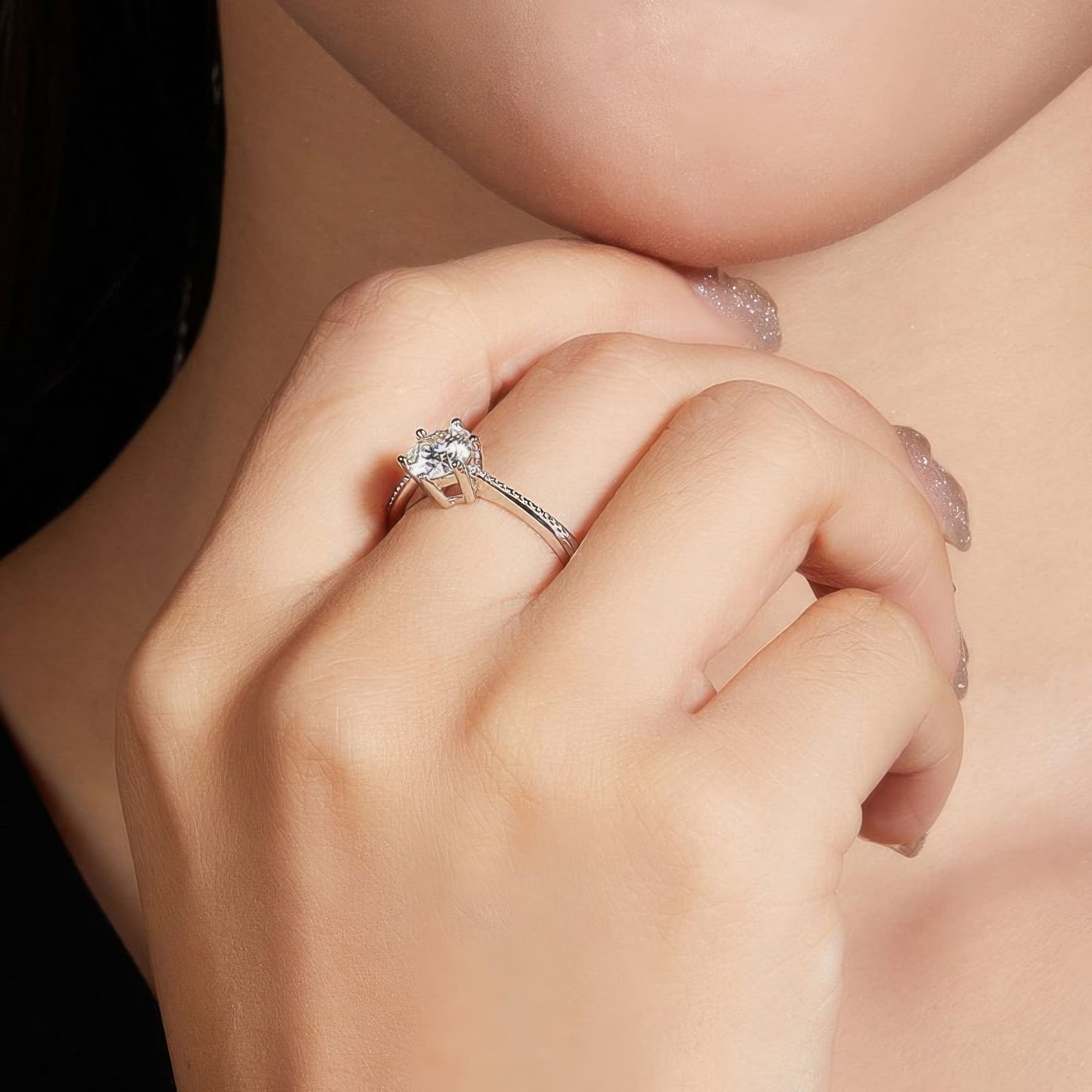 Classic Six Prong Moissanite Ring | 925 Silver with 1ct Stone - alternate view