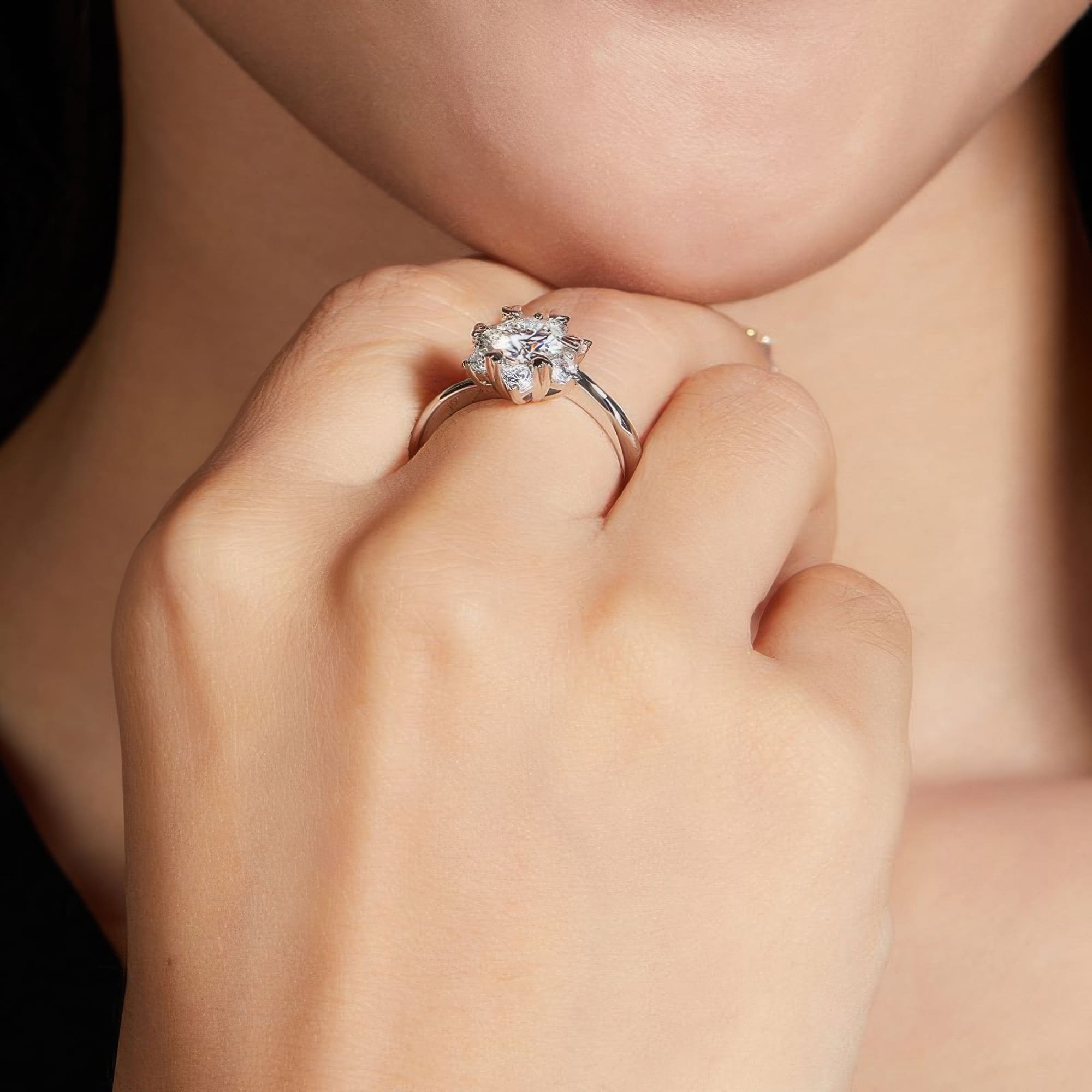 Star Flower Moissanite Ring | 925 Sterling Silver Fashion Statement Ring | 1 Carat D Color - alternate view