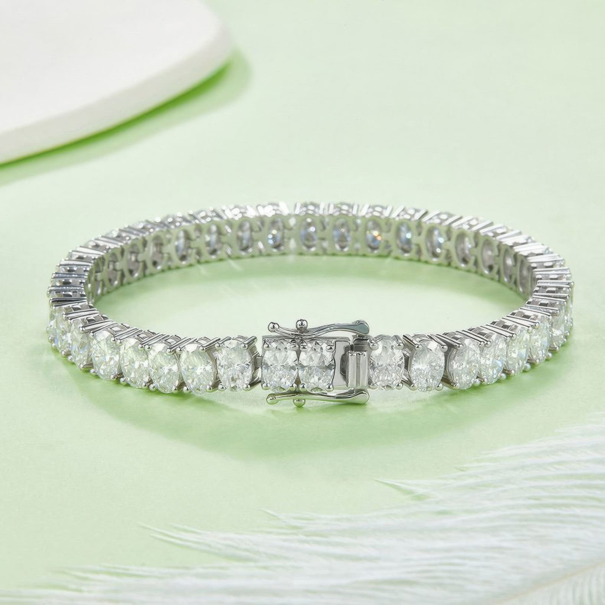 Oval Moissanite Tennis Bracelet | 925 Sterling Silver White Gold Plated | 16-20CM - alternate view