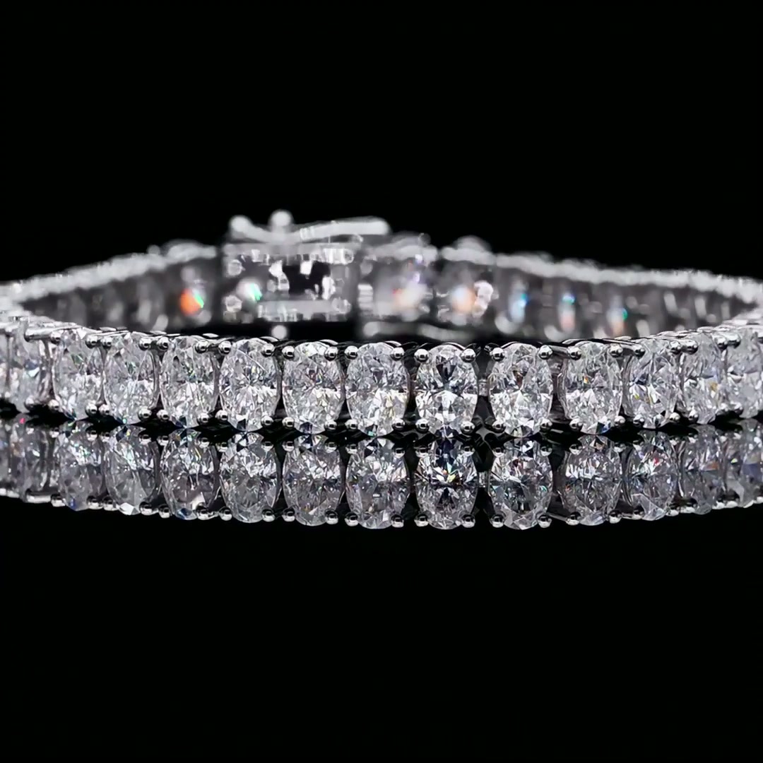 Oval Moissanite Tennis Bracelet | 925 Sterling Silver White Gold Plated | 16-20CM product video thumbnail