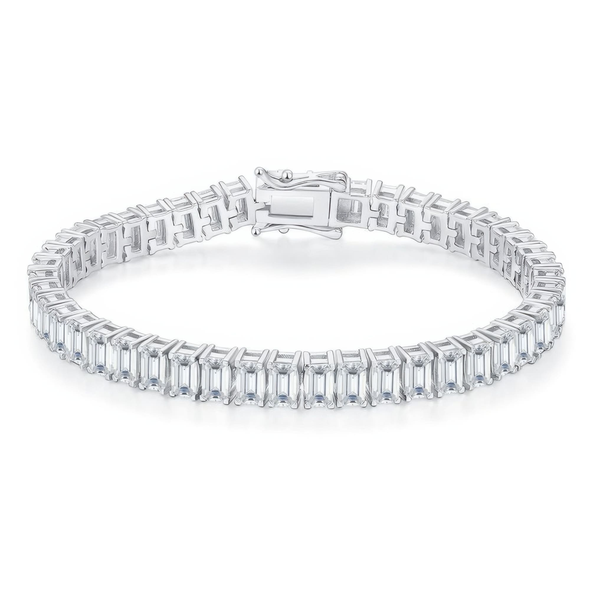925 Silver Tennis Bracelet Moissanite Rectangle Cut | Elegant Pave Setting 0.50ct