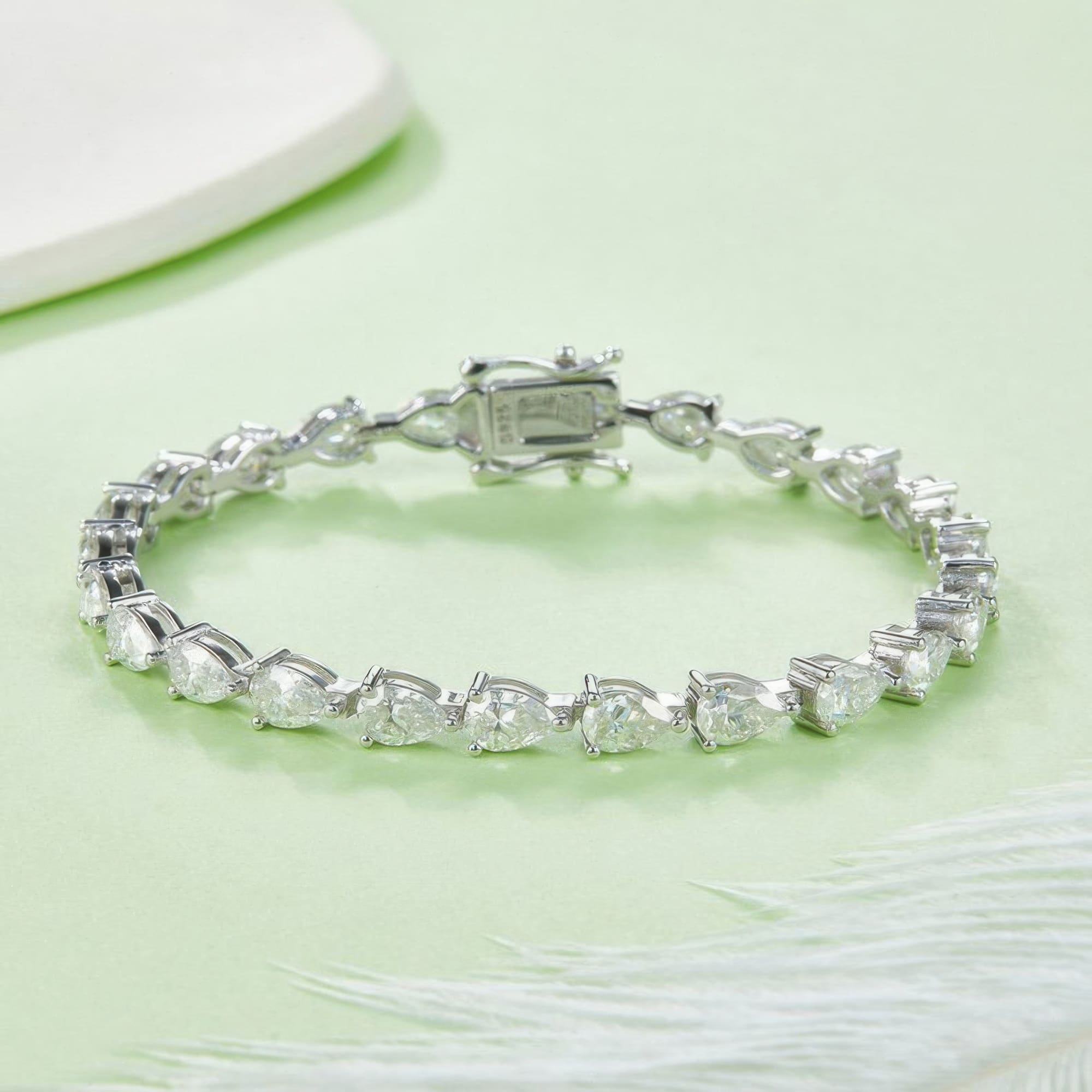 Luxury Moissanite Tennis Bracelet | 925 Silver Pear-Cut Pave Setting | 16-20cm - alternate view