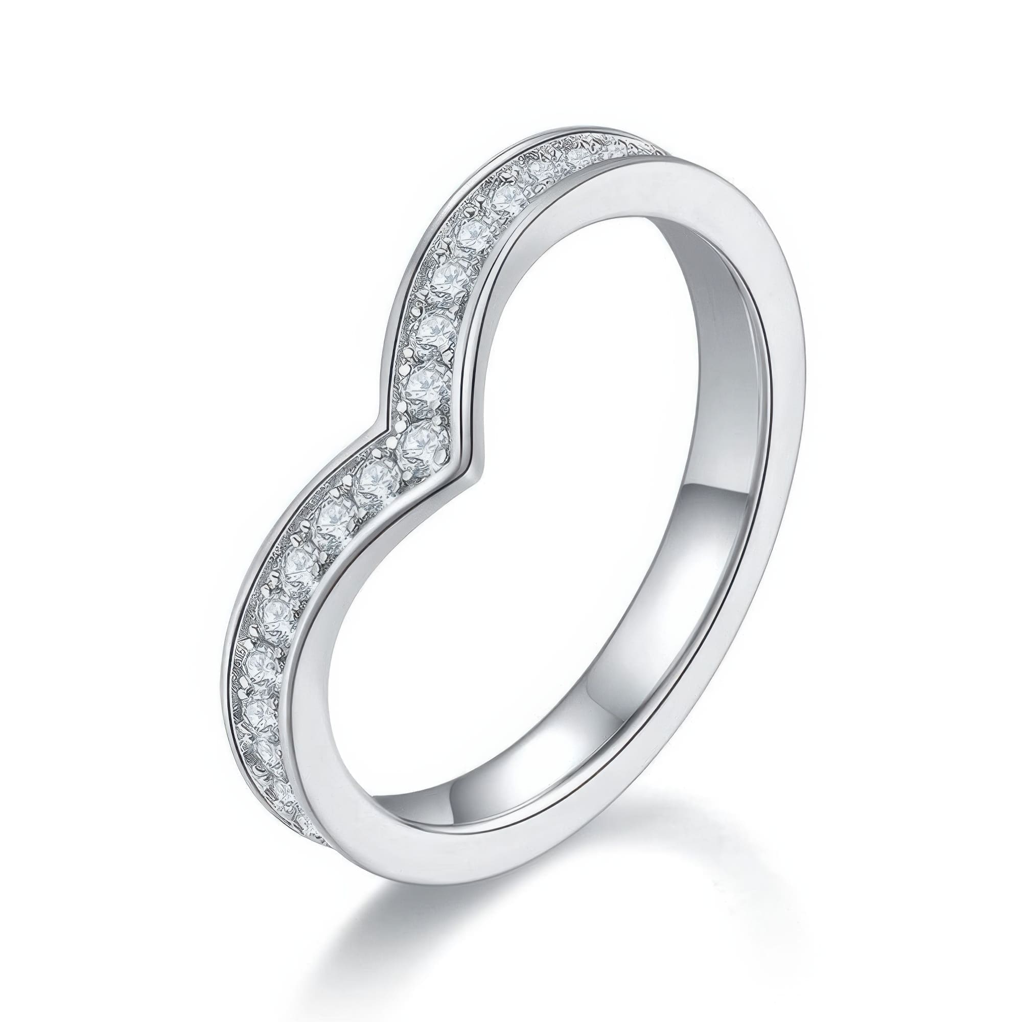 925 Silver V Shape Pave Ring | Minimalist Geometric Statement Band