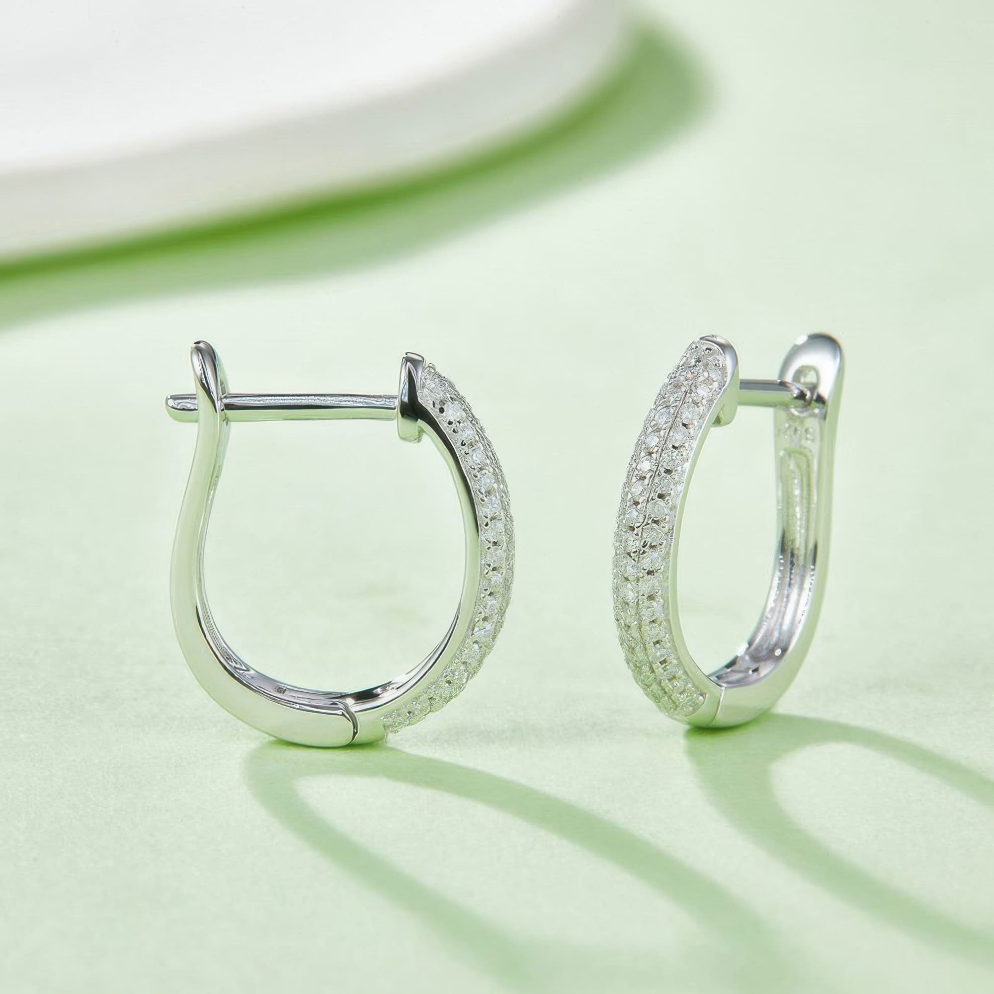 U-shaped Moissanite Hoop Earrings | 18K Gold Plated 925 Silver Pave Setting - alternate view