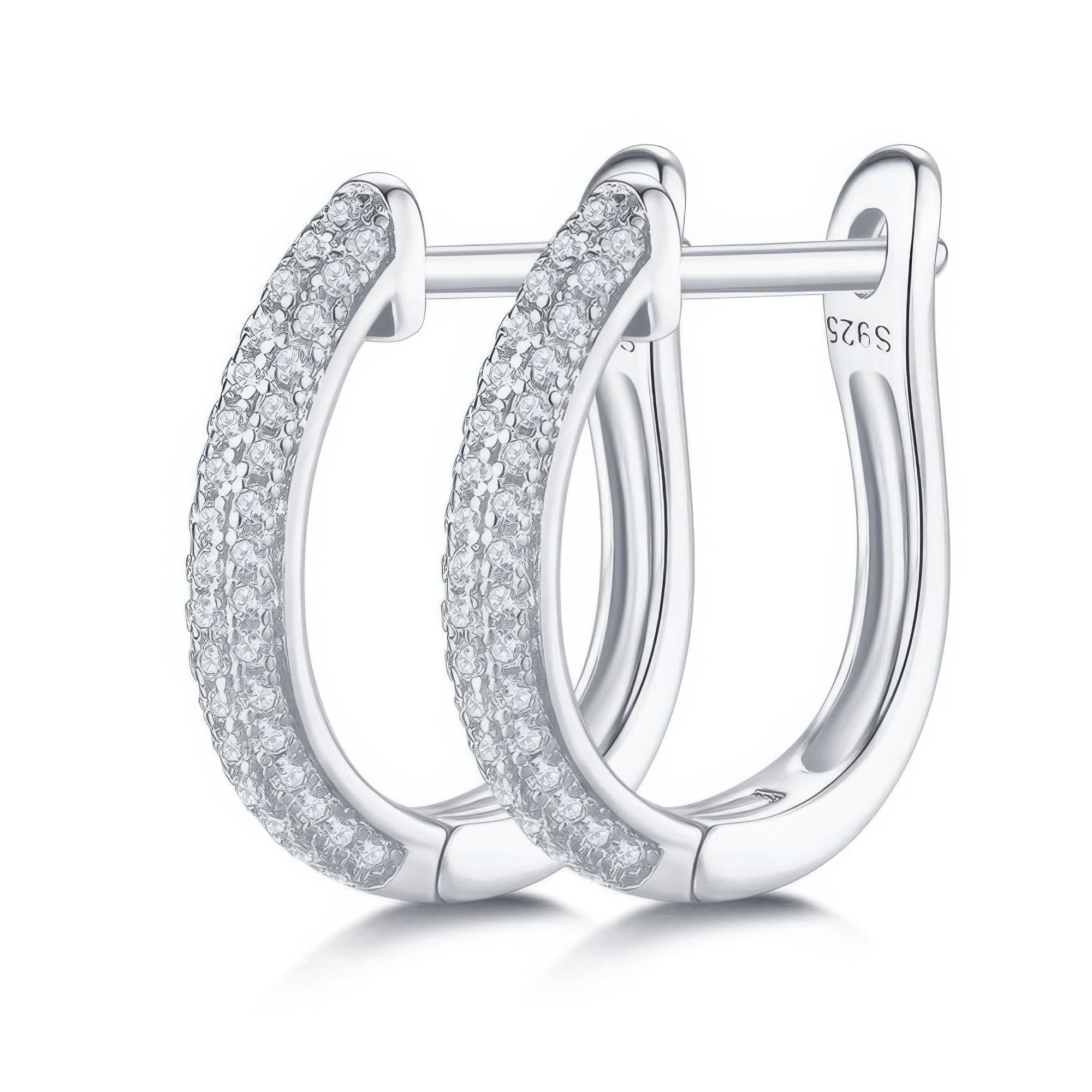 U-shaped Moissanite Hoop Earrings | 18K Gold Plated 925 Silver Pave Setting