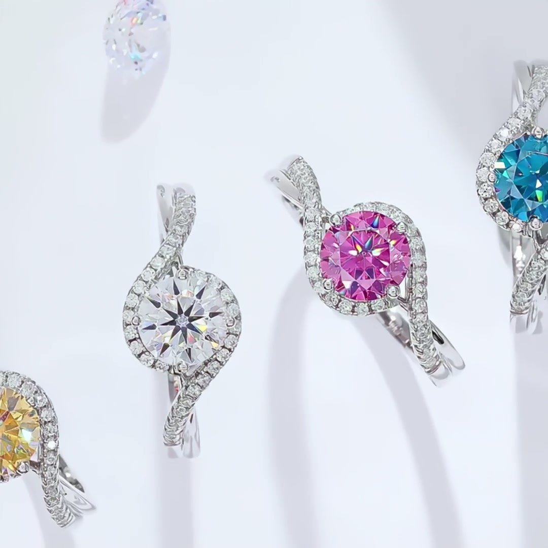 925 Silver Moissanite Angel Eye Ring | Textured Design D Color Statement Ring product video thumbnail