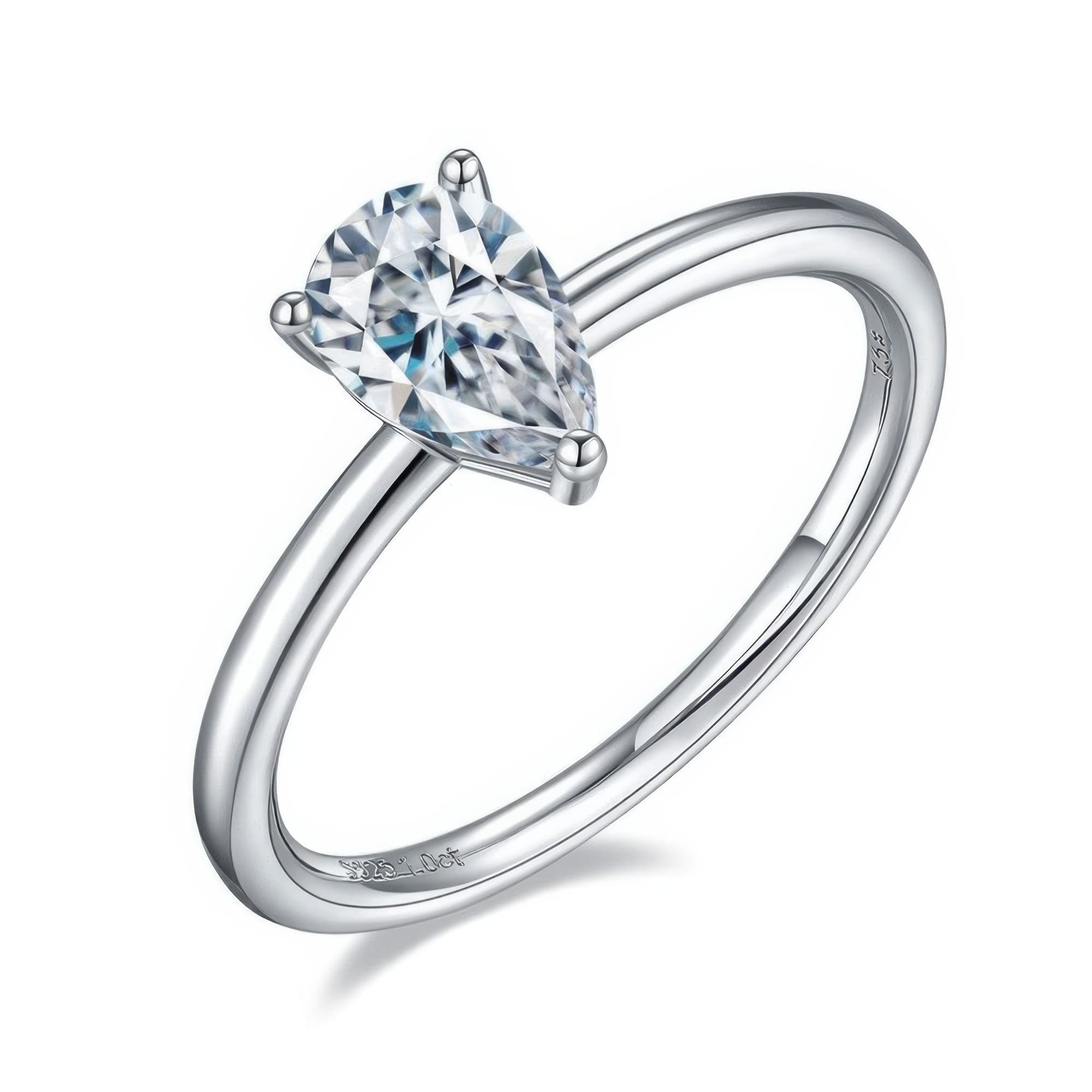 Pear Cut Moissanite Ring 1ct D Color Sterling Silver Solitaire Engagement Ring