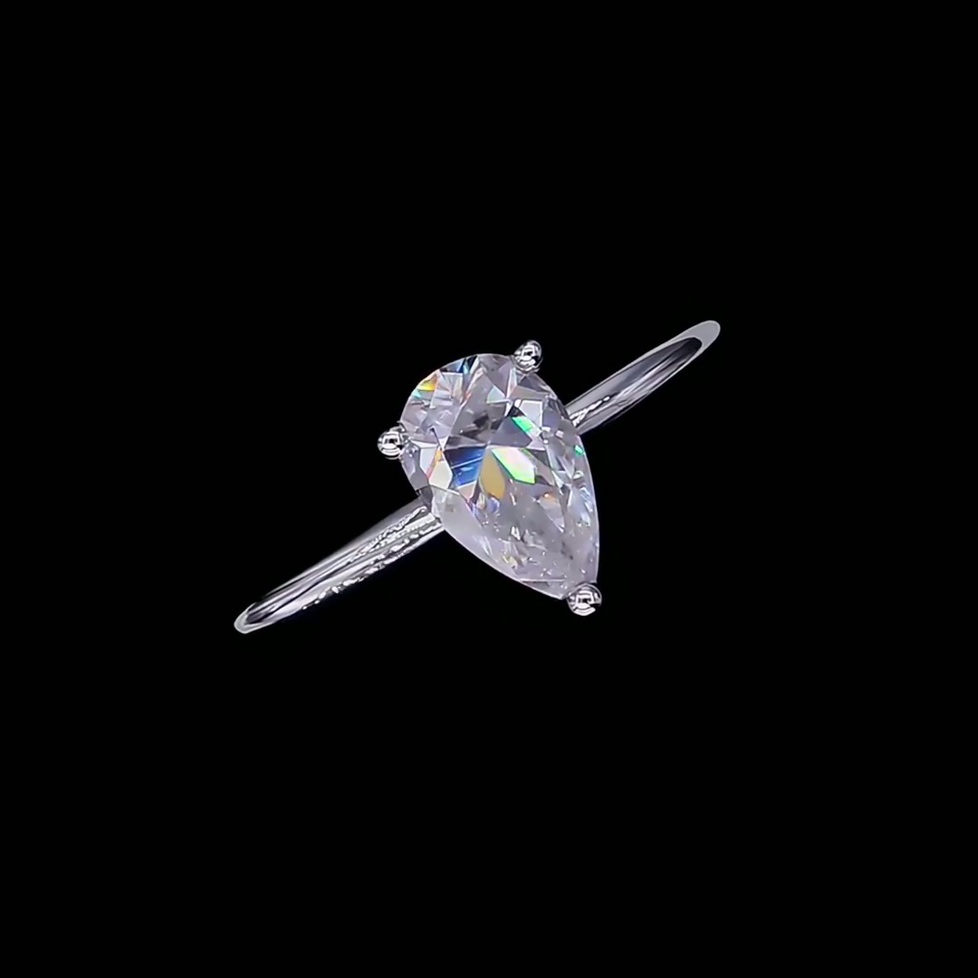 Pear Cut Moissanite Ring 1ct D Color Sterling Silver Solitaire Engagement Ring product video thumbnail