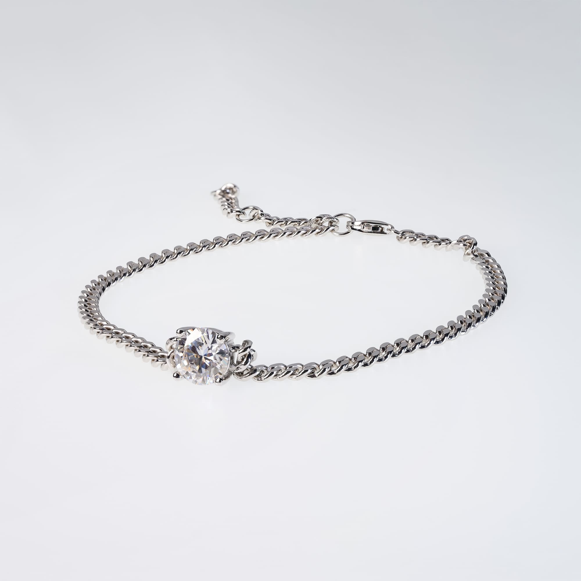 7mm Moissanite Cuban Link Chain Bracelet, 925 White Gold Plated Silver