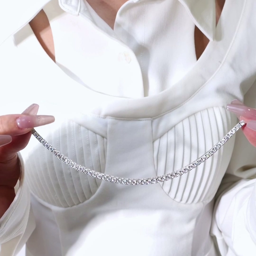 3mm Moissanite Tennis Bracelet, 18K White Gold Plated Silver product video thumbnail