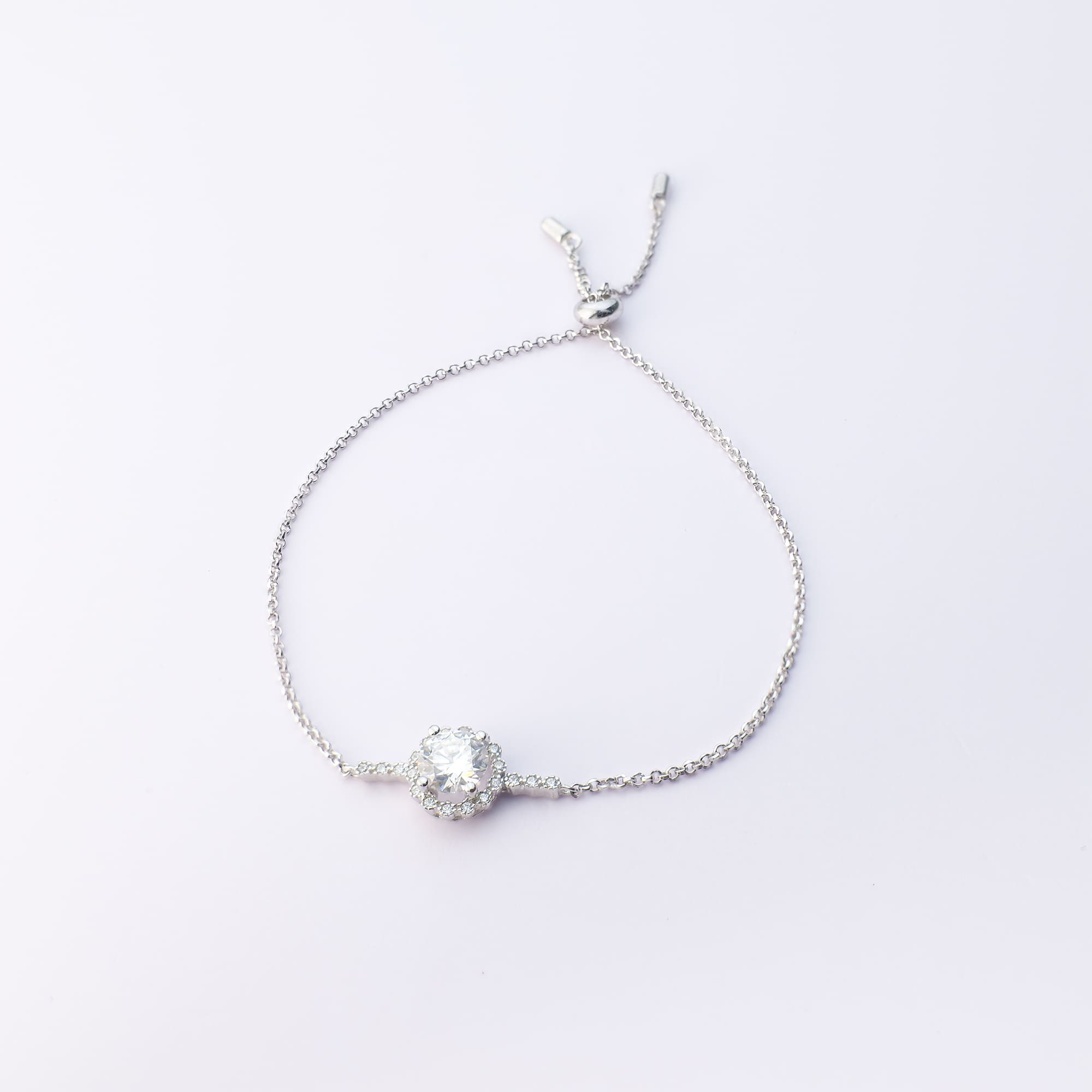 1CT Moissanite Bolo Bracelet - Sterling Silver Halo Setting with Symmetrical Accent Stones