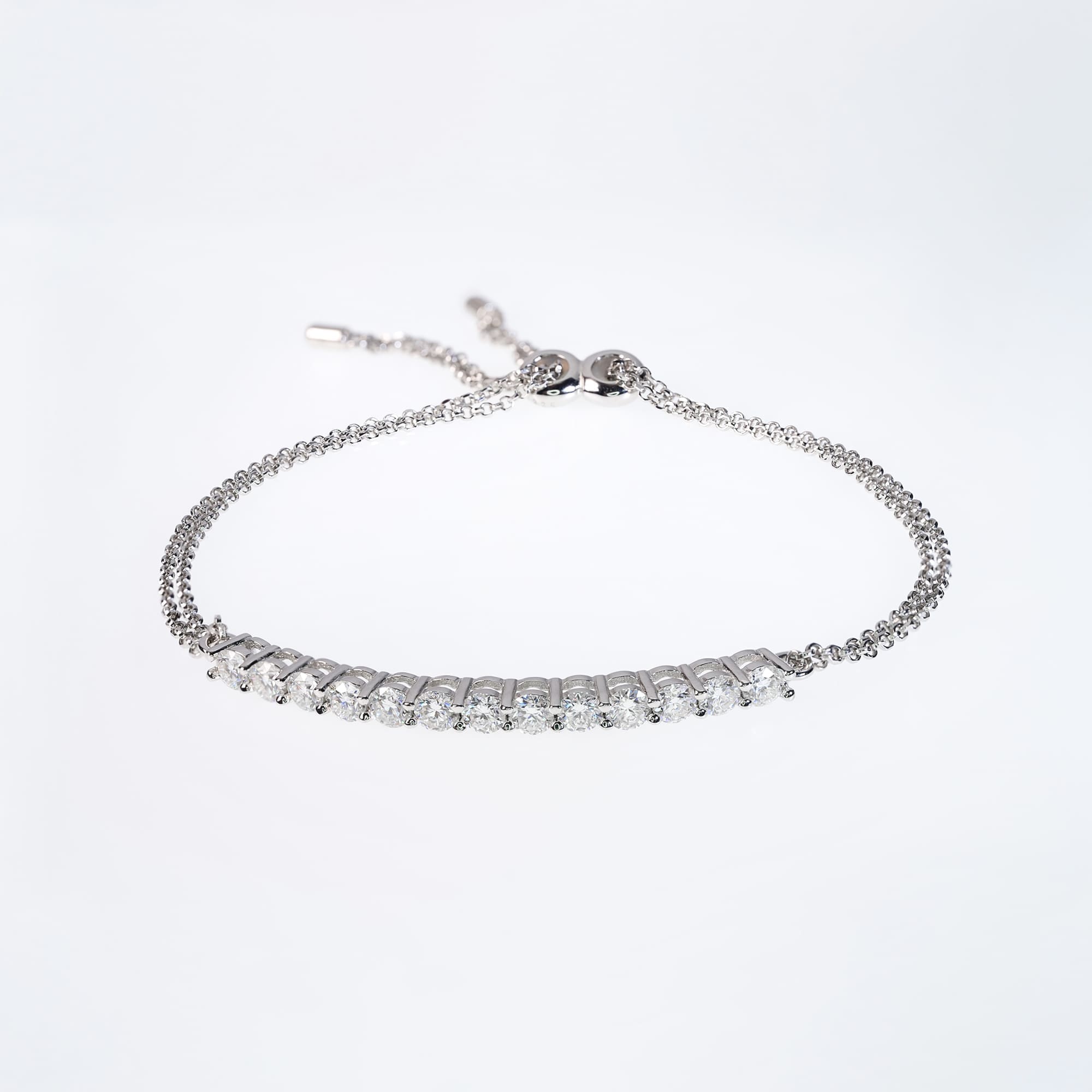 1.3CTW Moissanite Bolo Bracelet - 925 Silver with Shared Prong Setting