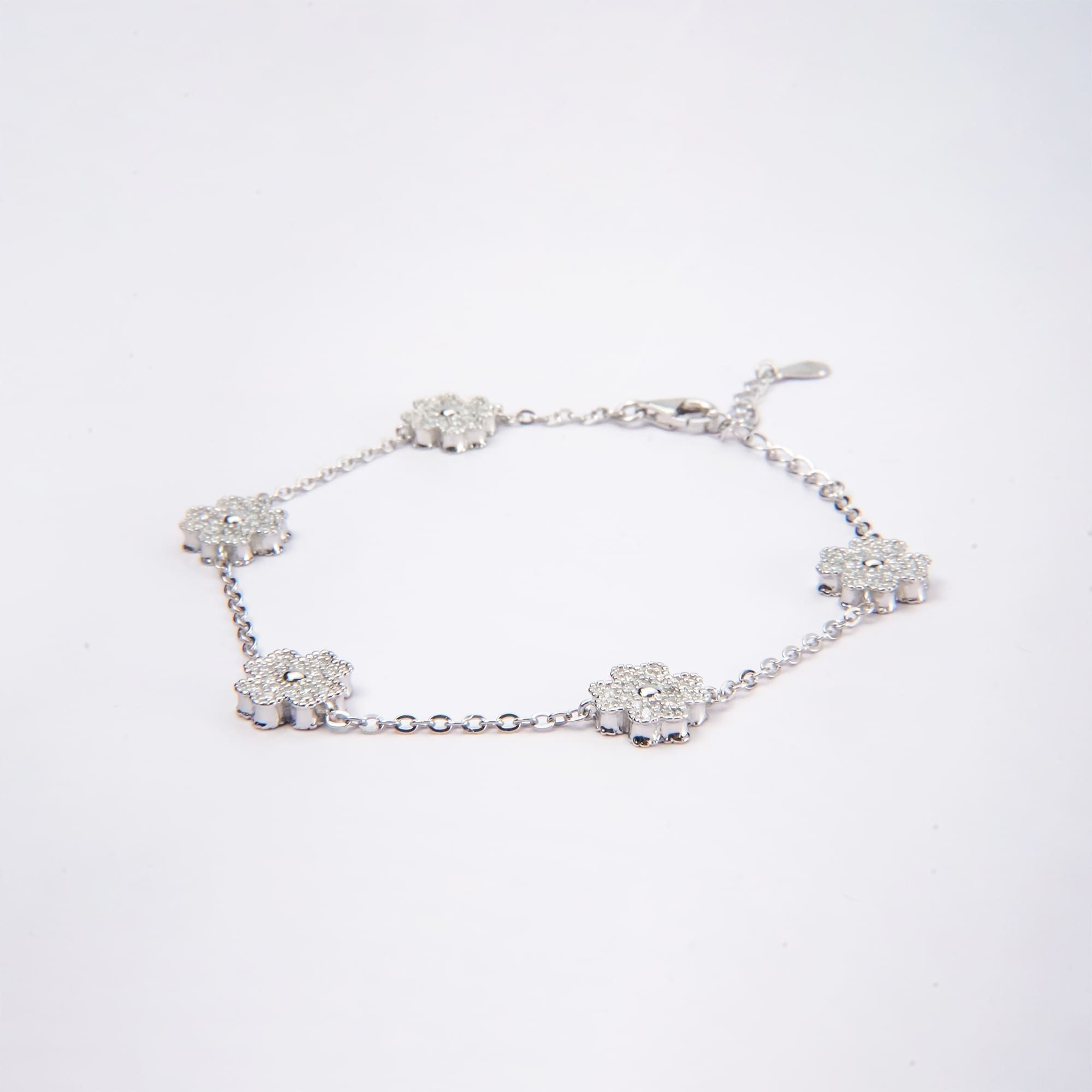 Five Clover Cluster Moissanite Bracelet - 925 Silver Adjustable Charm