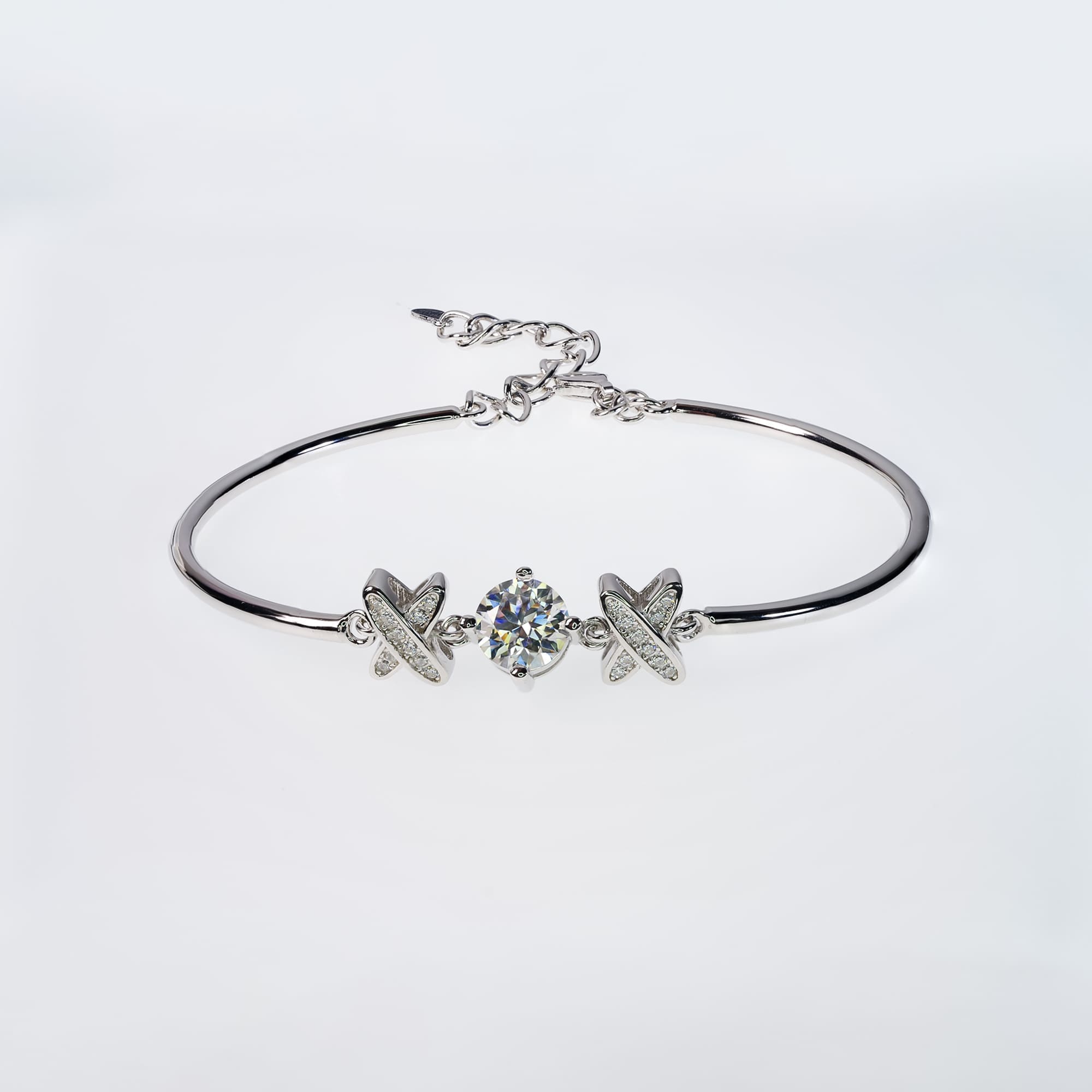 1CT Moissanite Bracelet - 925 Silver, XOX Theme, Adjustable Charm