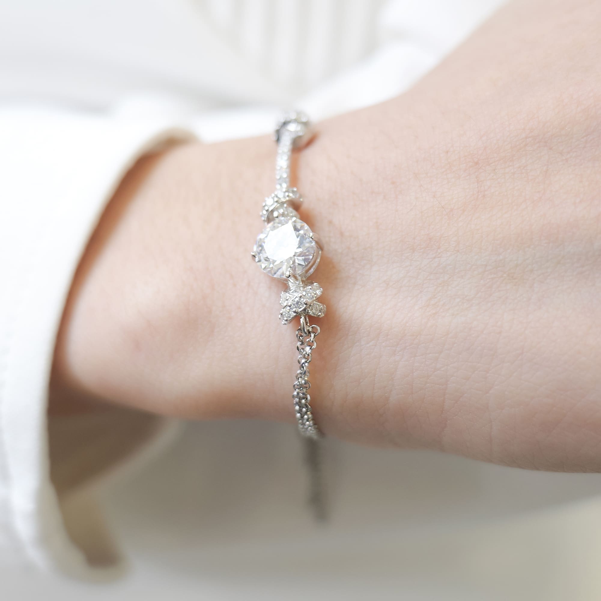 XOXO 2CT Moissanite Bolo Bracelet - 925 Silver with White Gold Plating, Adjustable - alternate view