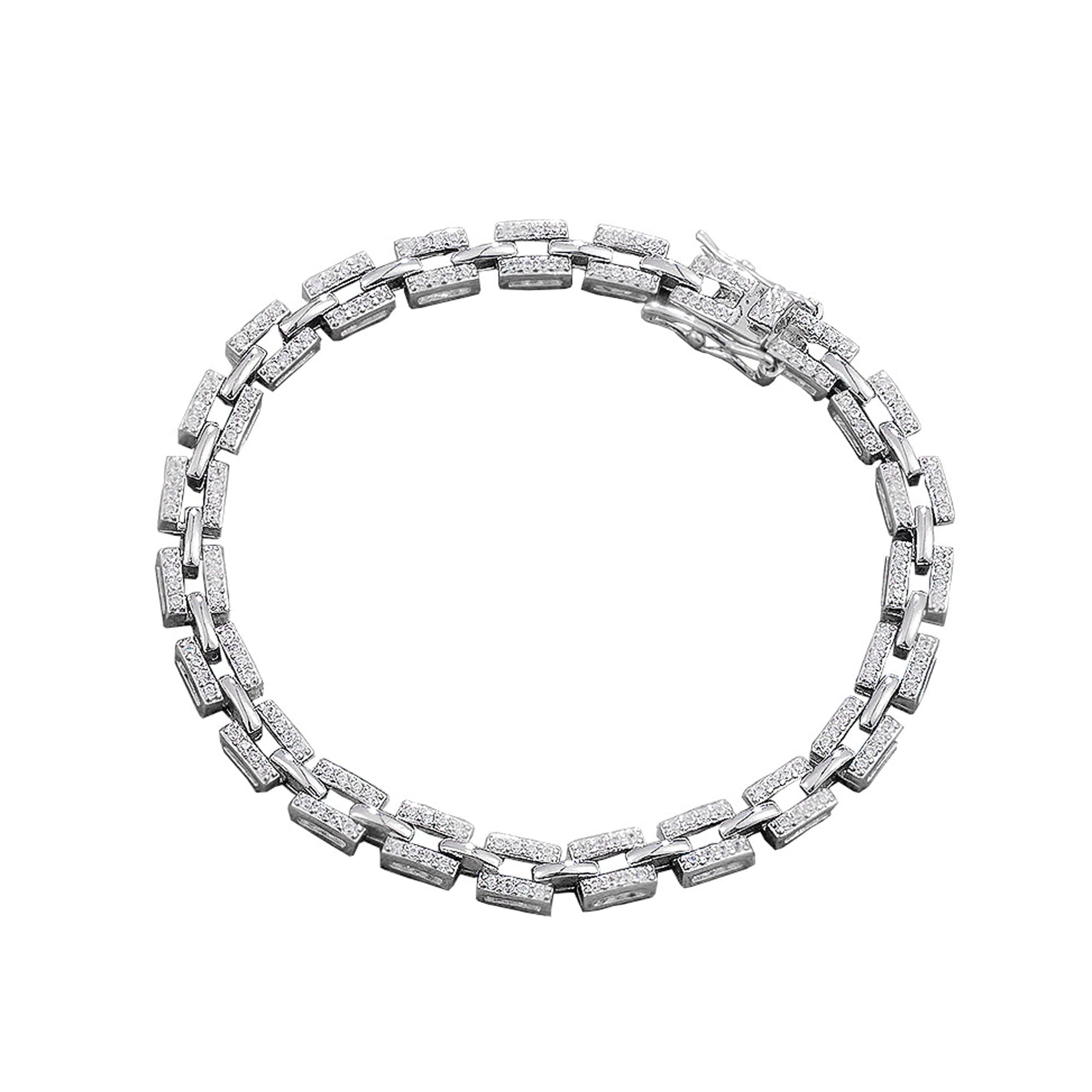 4mm Moissanite Pave Flat Link Bracelet in Sterling Silver