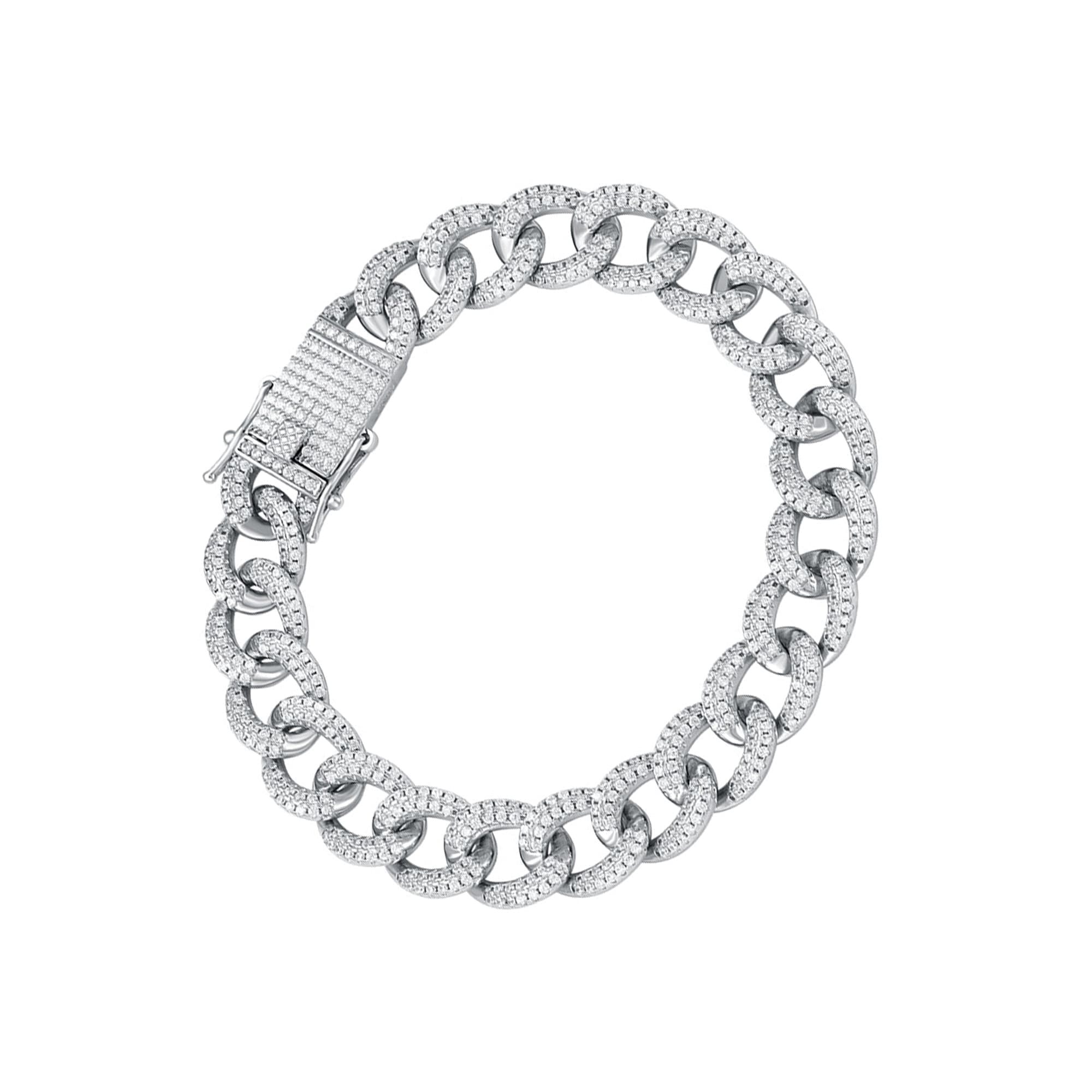 10mm Moissanite Cuban Link Chain - Pave Set with 925 Sterling Silver