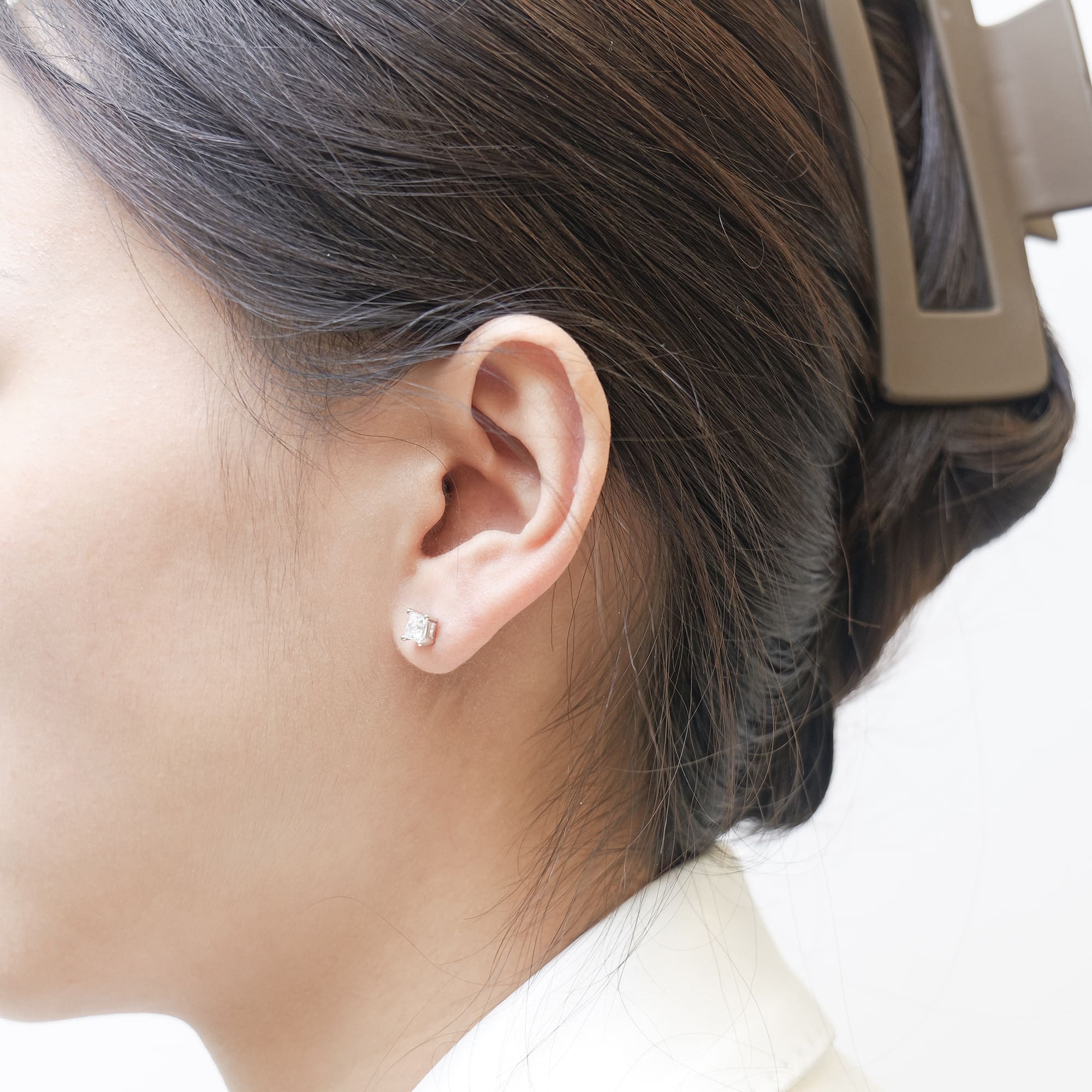 Princess Cut Moissanite Stud Earrings - 925 Silver, Minimalist Square Design - Image 2