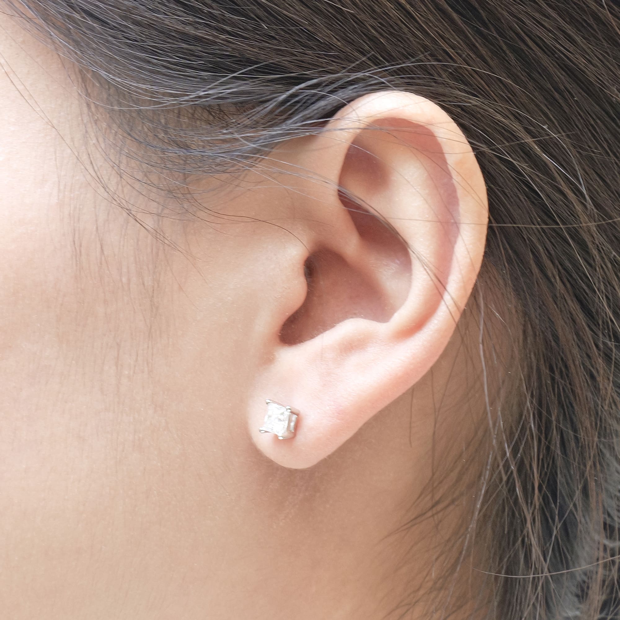 Princess Cut Moissanite Stud Earrings - 925 Silver, Minimalist Square Design - Image 3