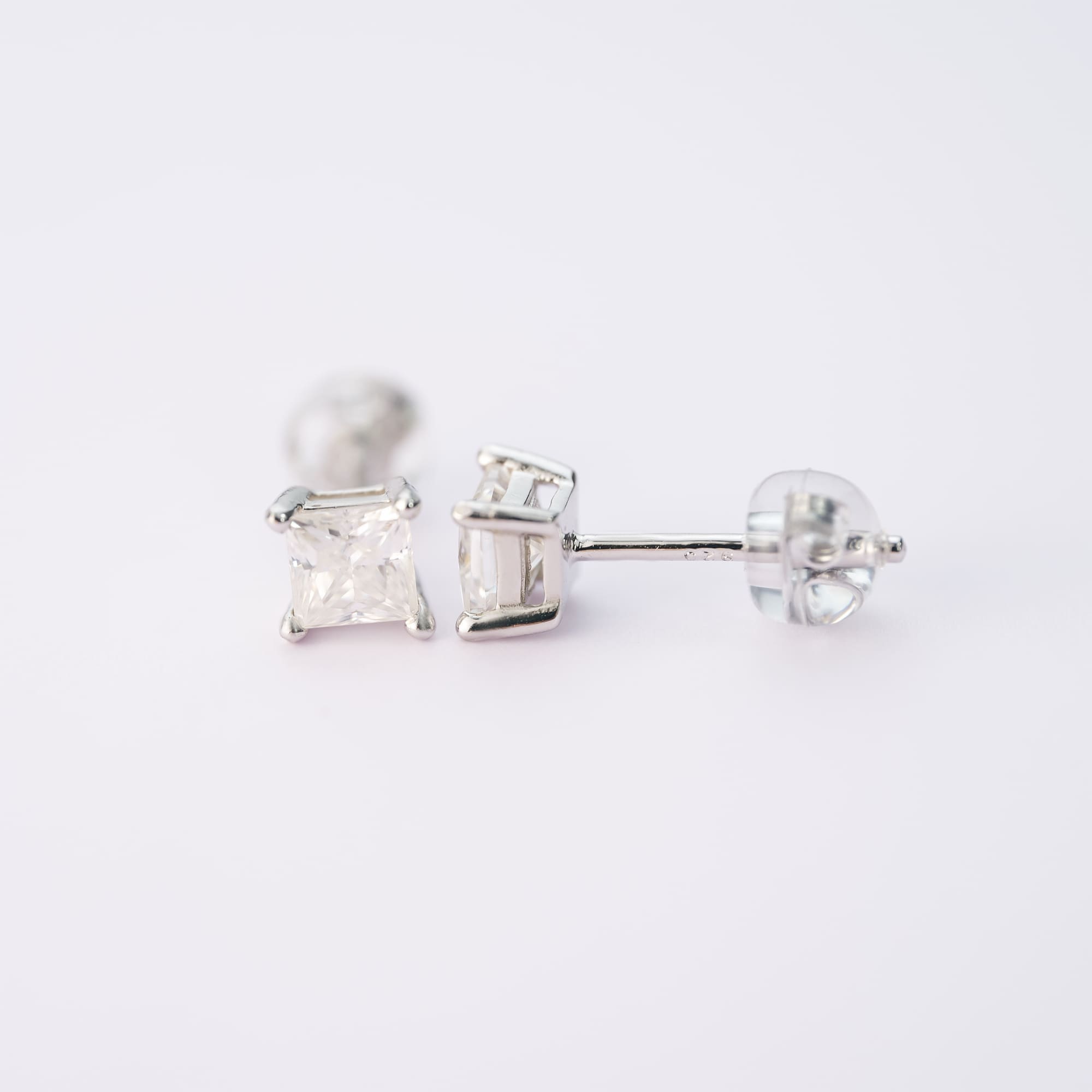 Princess Cut Moissanite Stud Earrings - 925 Silver, Minimalist Square Design - Image 4