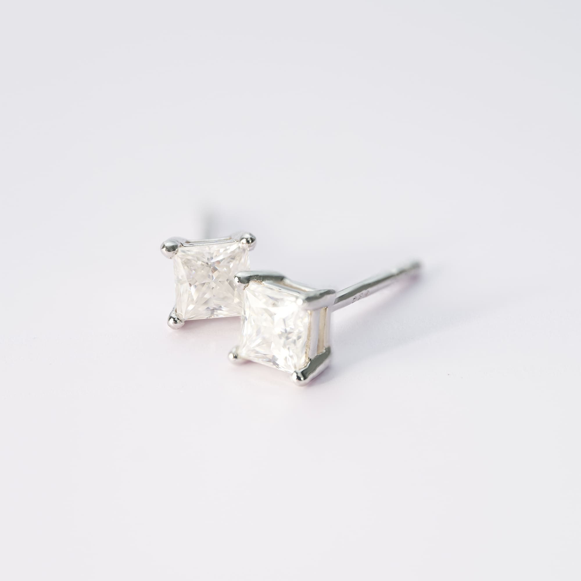 Princess Cut Moissanite Stud Earrings - 925 Silver, Minimalist Square Design - Image 5