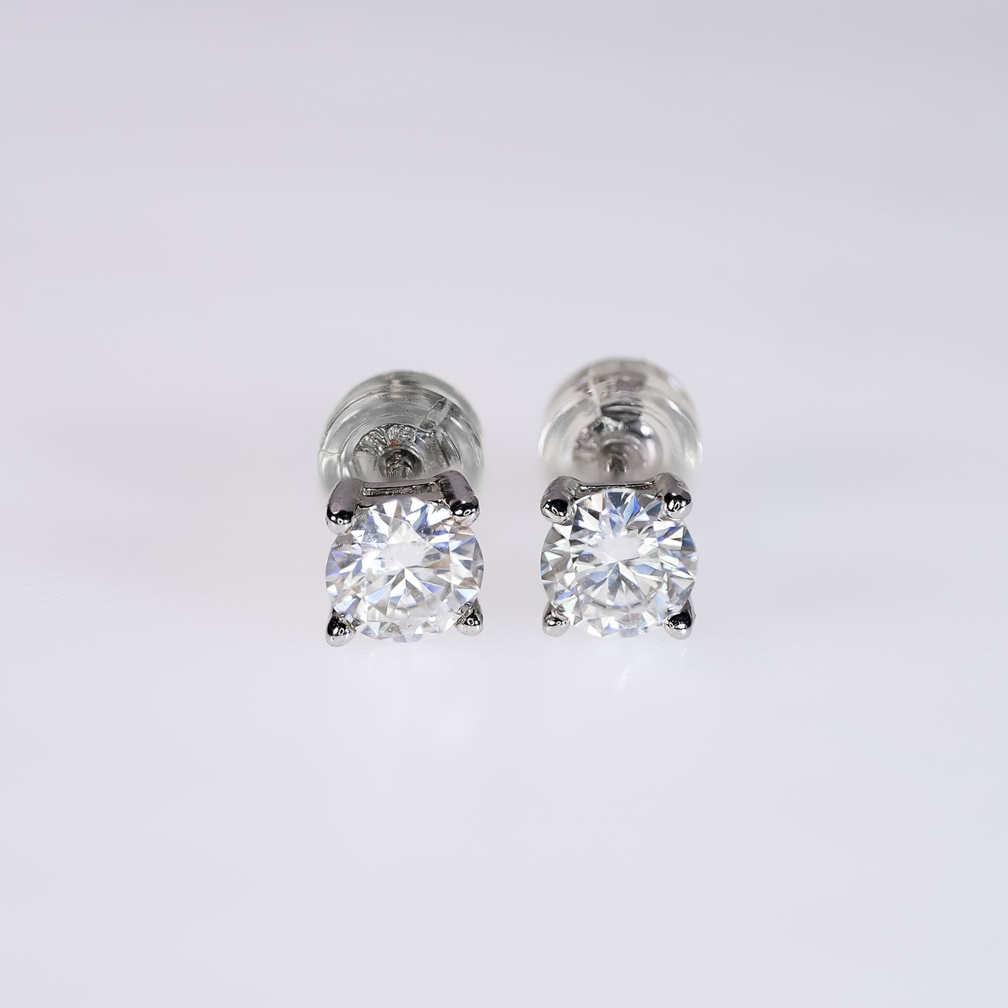 Four-Prong Moissanite Stud Earrings - 925 Silver, Circular Design, Brilliant Cut