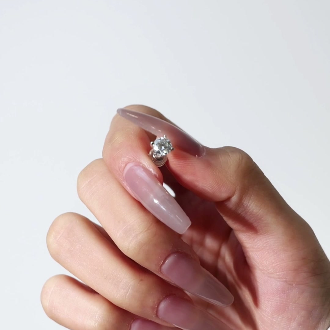 Four-Prong Moissanite Stud Earrings - 925 Silver, Circular Design, Brilliant Cut product video thumbnail