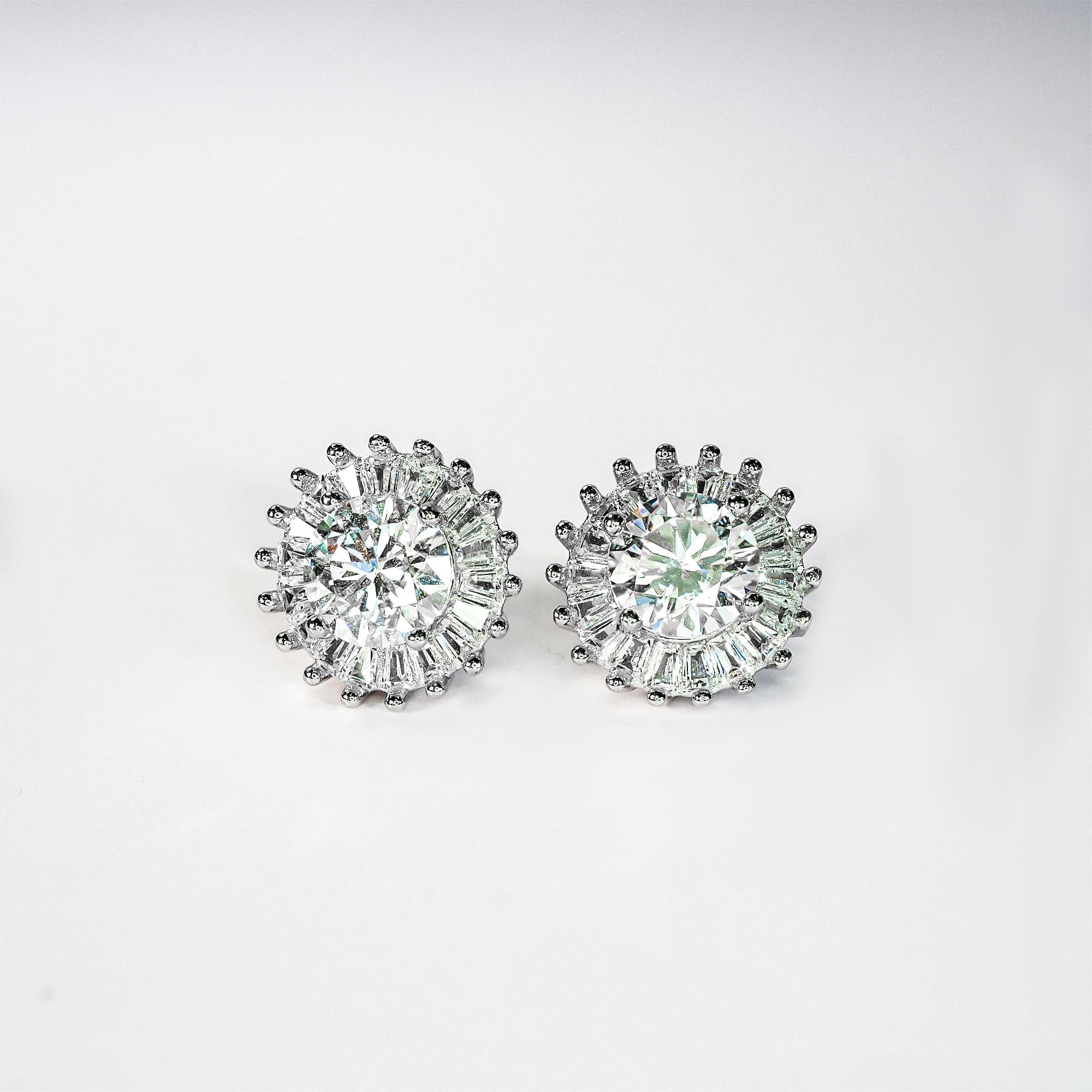 18-Step Princess Cut Moissanite Stud Earrings - 925 Silver with White Gold Plating