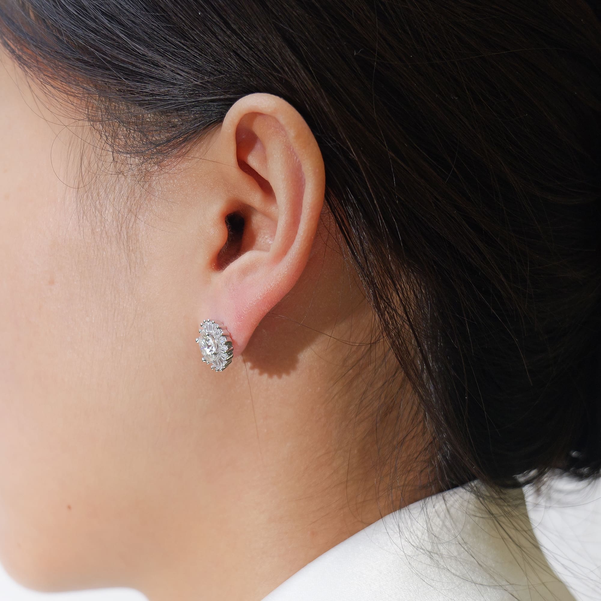 18-Step Princess Cut Moissanite Stud Earrings - 925 Silver with White Gold Plating - Image 2