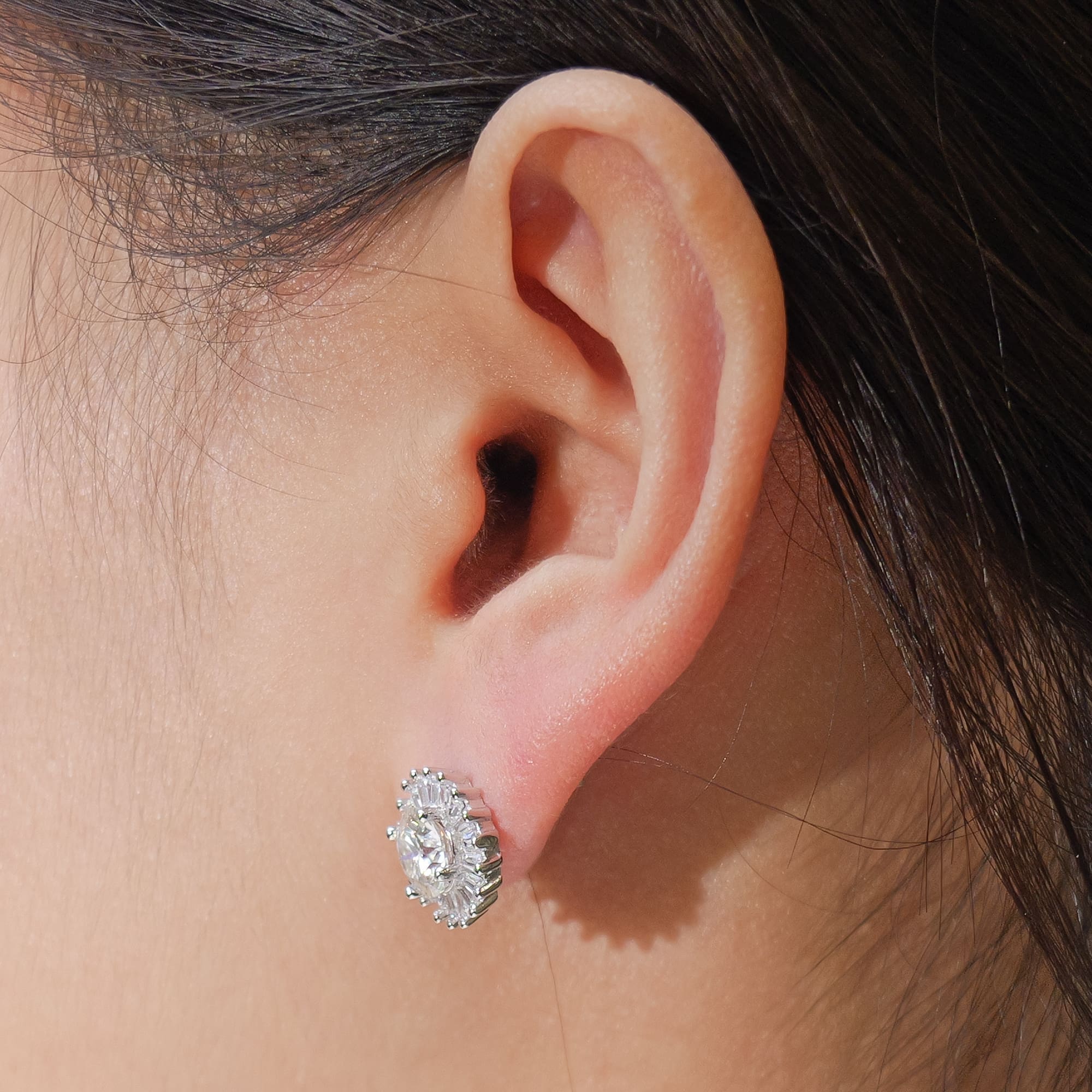 18-Step Princess Cut Moissanite Stud Earrings - 925 Silver with White Gold Plating - Image 3