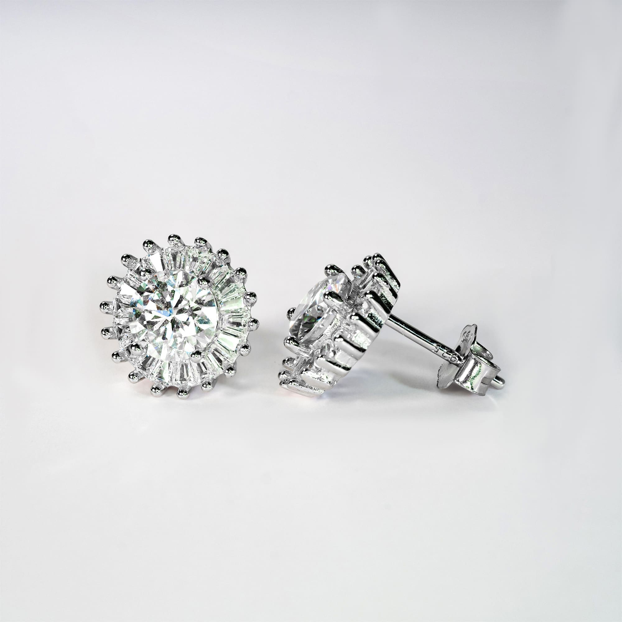 18-Step Princess Cut Moissanite Stud Earrings - 925 Silver with White Gold Plating - Image 4