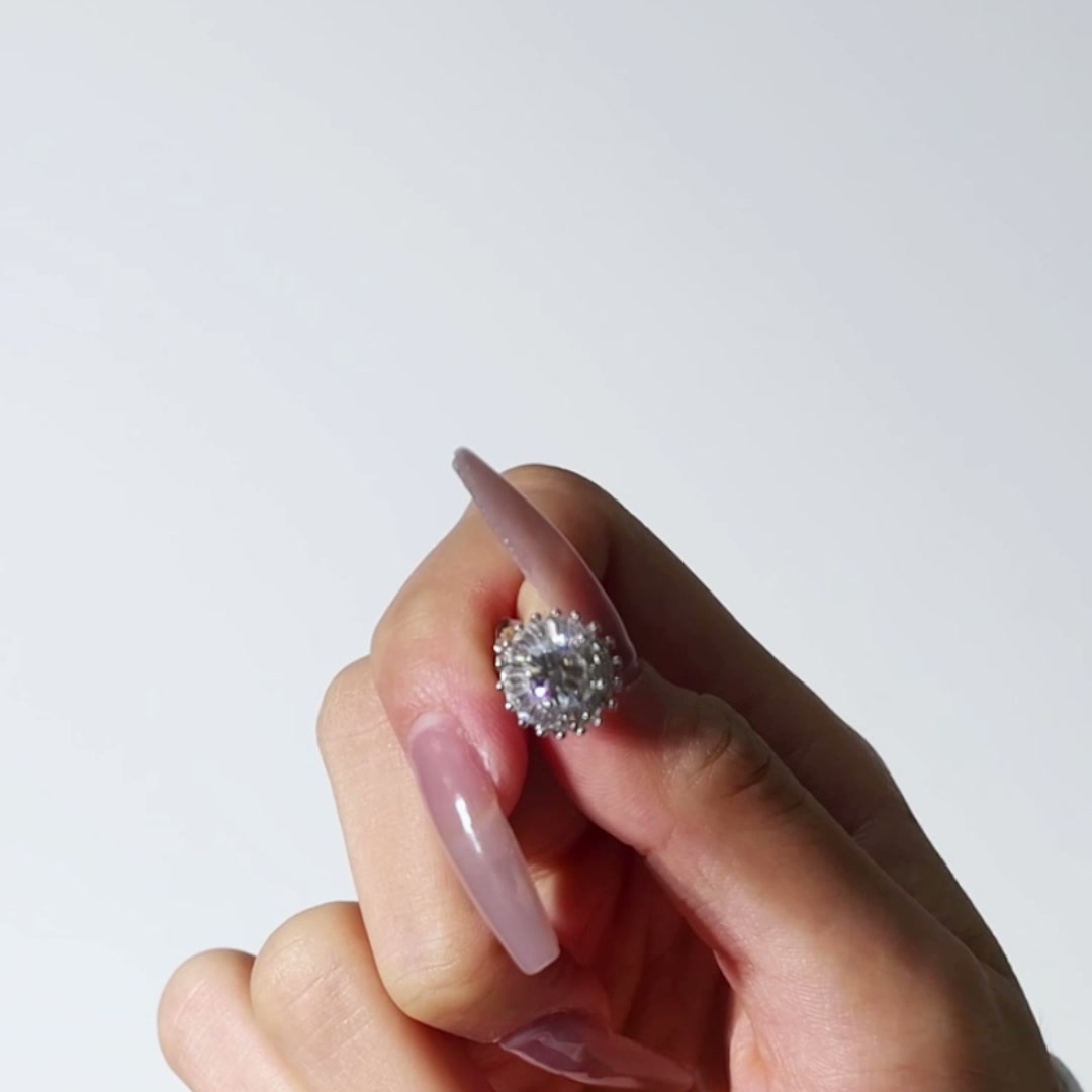 18-Step Princess Cut Moissanite Stud Earrings - 925 Silver with White Gold Plating product video thumbnail