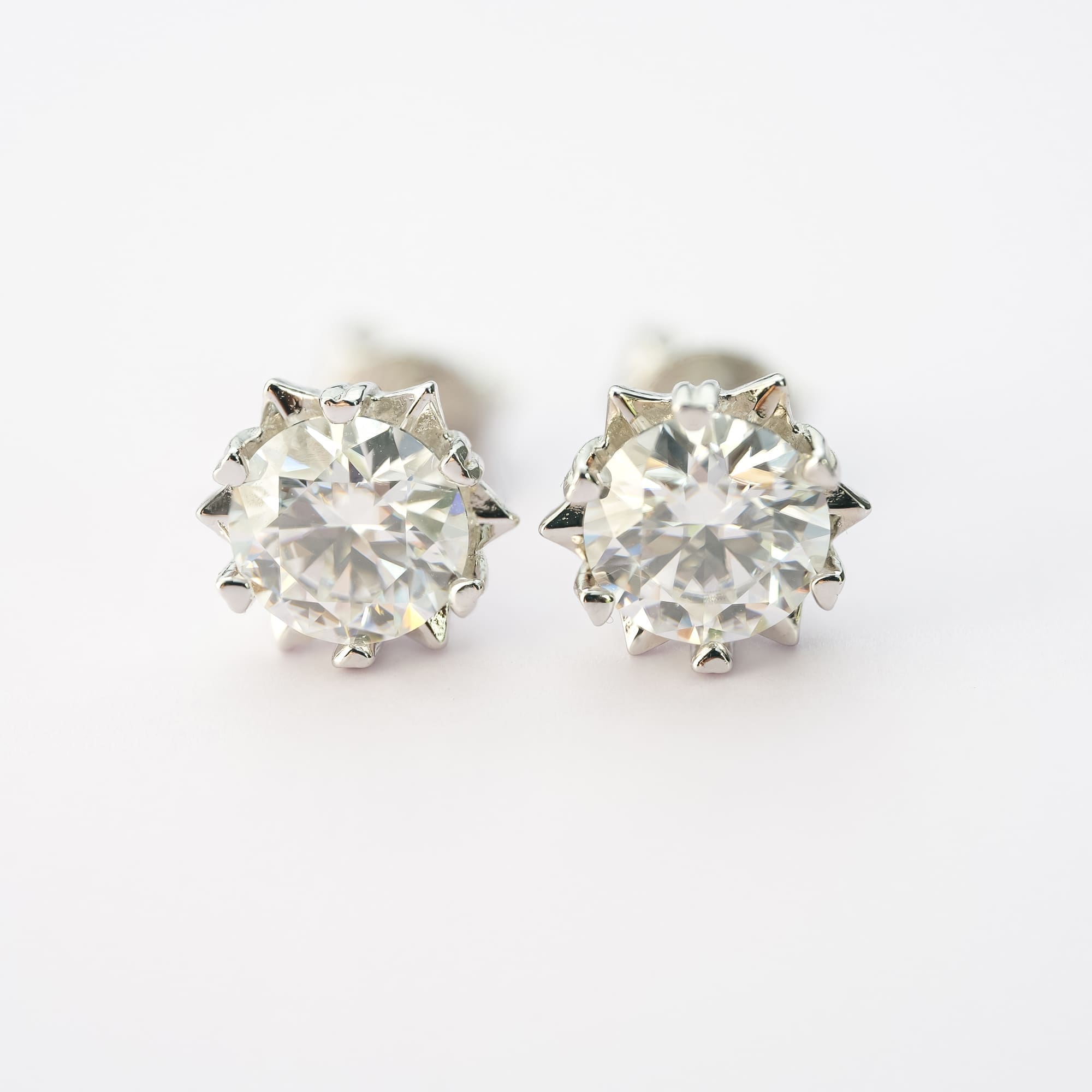 Stellar Moissanite Star Stud Earrings - 925 Silver Plated with White Gold, Heart-Shaped Prong Setting