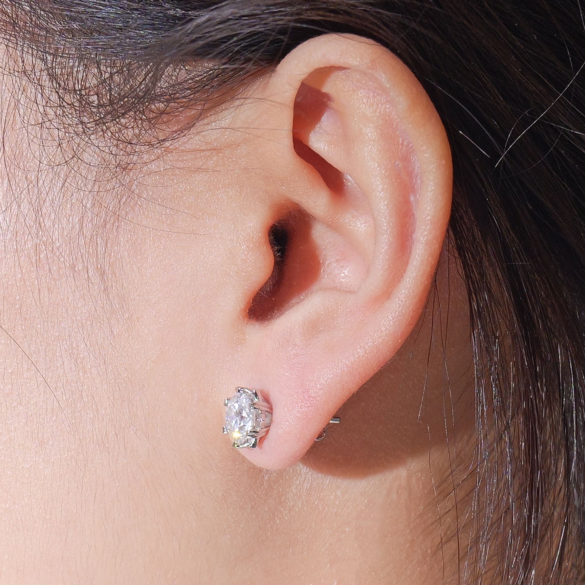 Stellar Moissanite Star Stud Earrings - 925 Silver Plated with White Gold, Heart-Shaped Prong Setting - Image 3