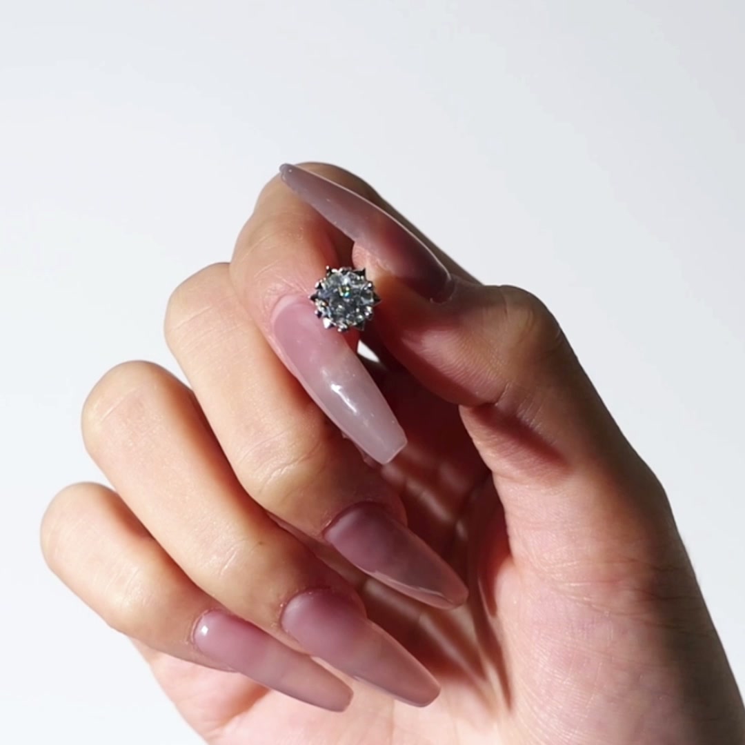 Stellar Moissanite Star Stud Earrings - 925 Silver Plated with White Gold, Heart-Shaped Prong Setting product video thumbnail