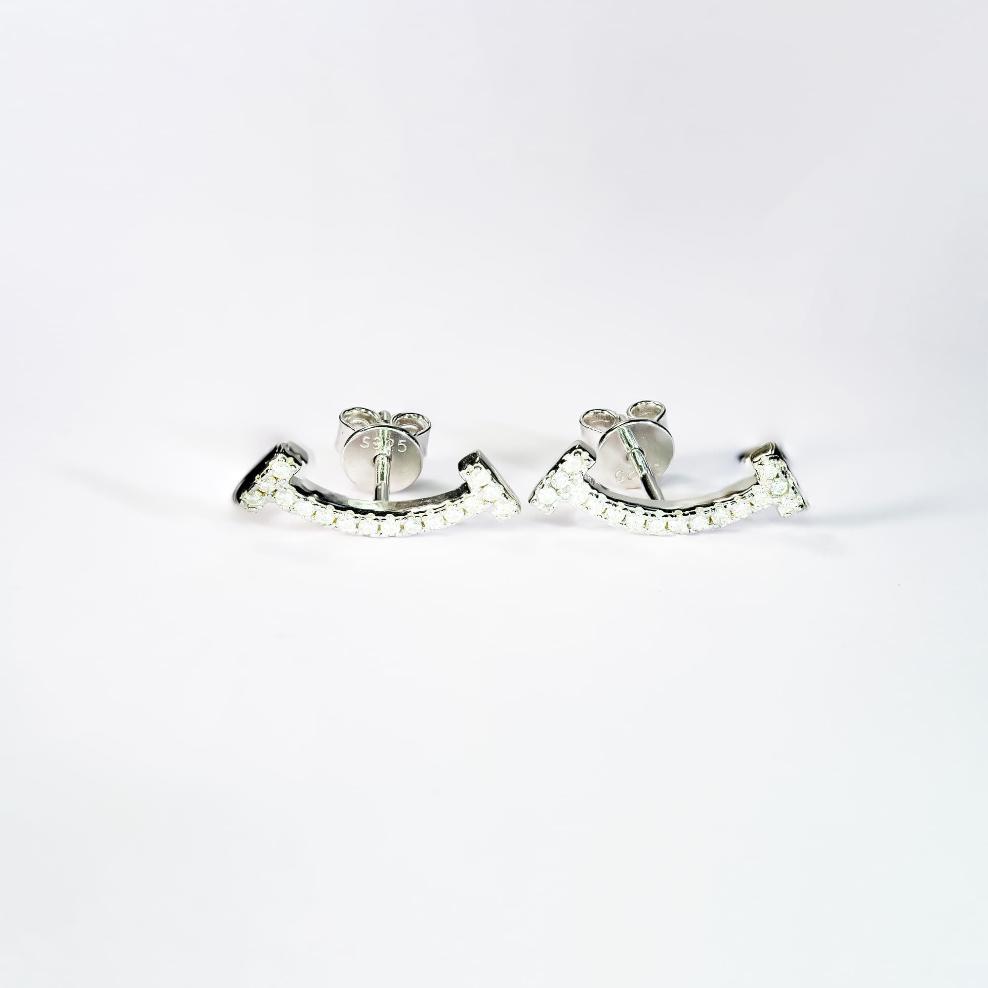 Smiling Face Moissanite Stud Earrings - 925 Silver Plated with White Gold, Channel Setting