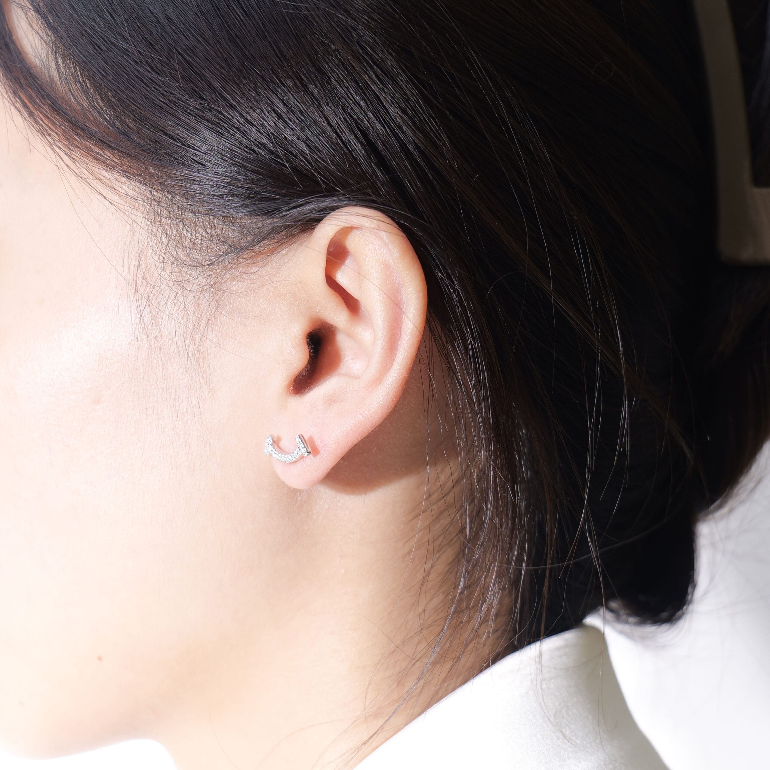 Smiling Face Moissanite Stud Earrings - 925 Silver Plated with White Gold, Channel Setting - Image 2