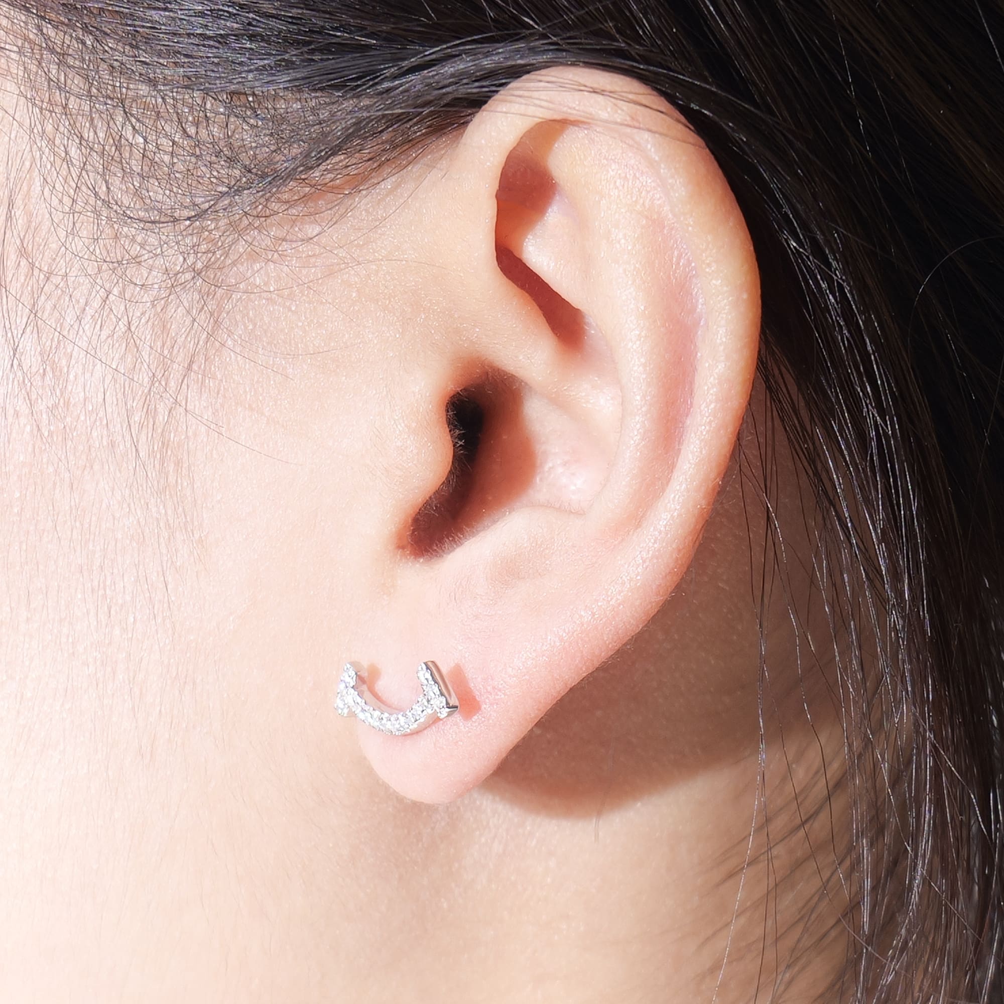 Smiling Face Moissanite Stud Earrings - 925 Silver Plated with White Gold, Channel Setting - Image 3