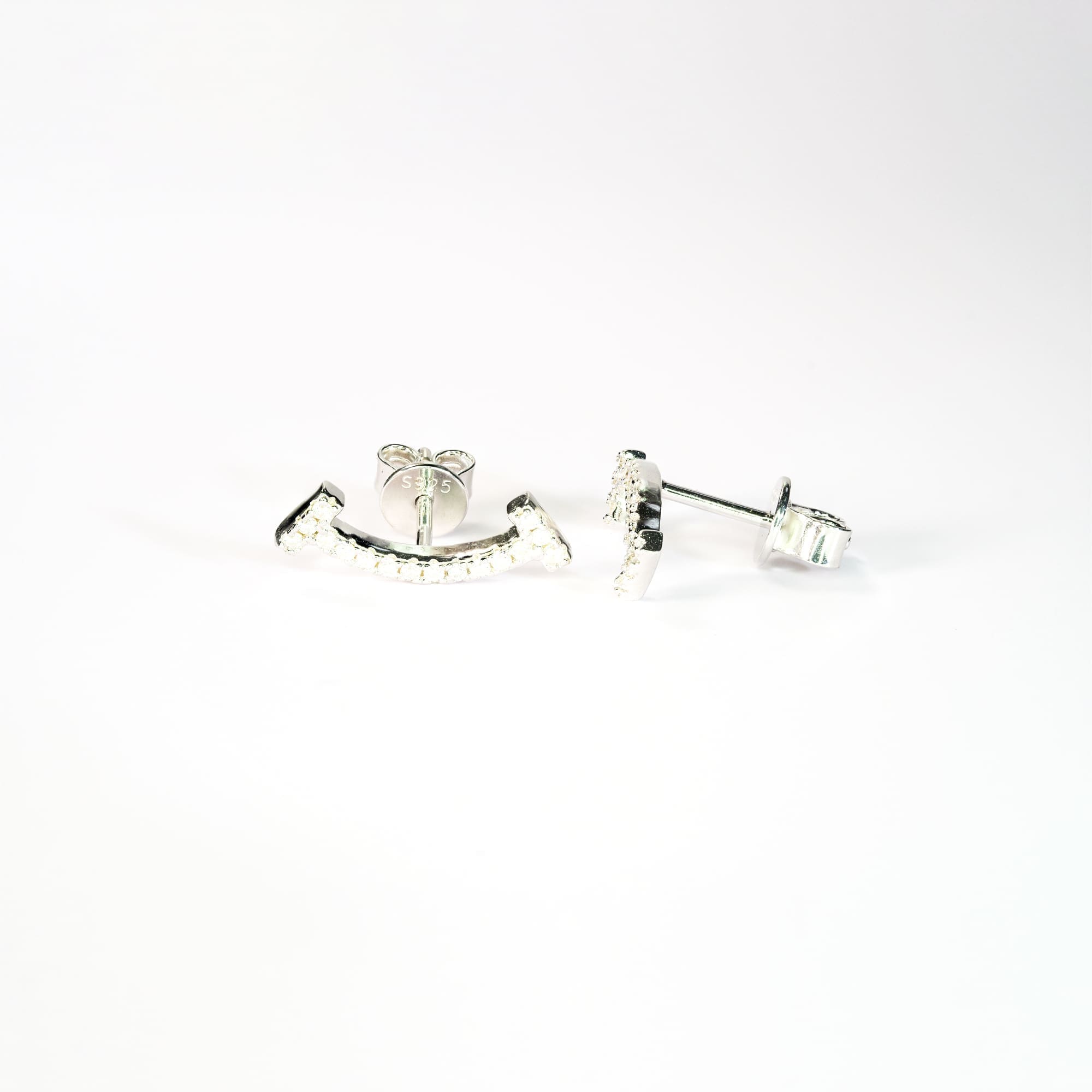 Smiling Face Moissanite Stud Earrings - 925 Silver Plated with White Gold, Channel Setting - Image 4