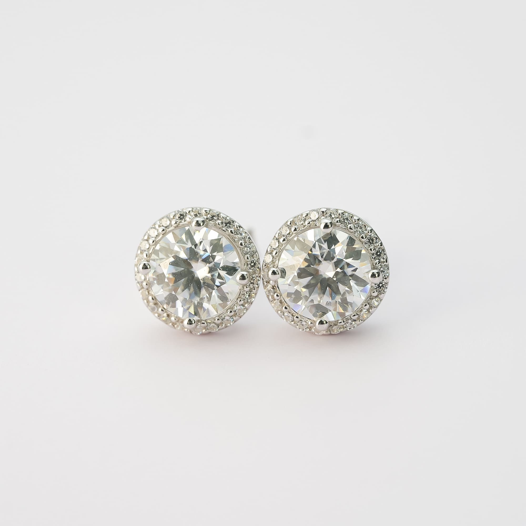 Stunning Moissanite Halo-Setting Stud Earrings - Ethical Gemstone & 925 Silver Plated with White Gold