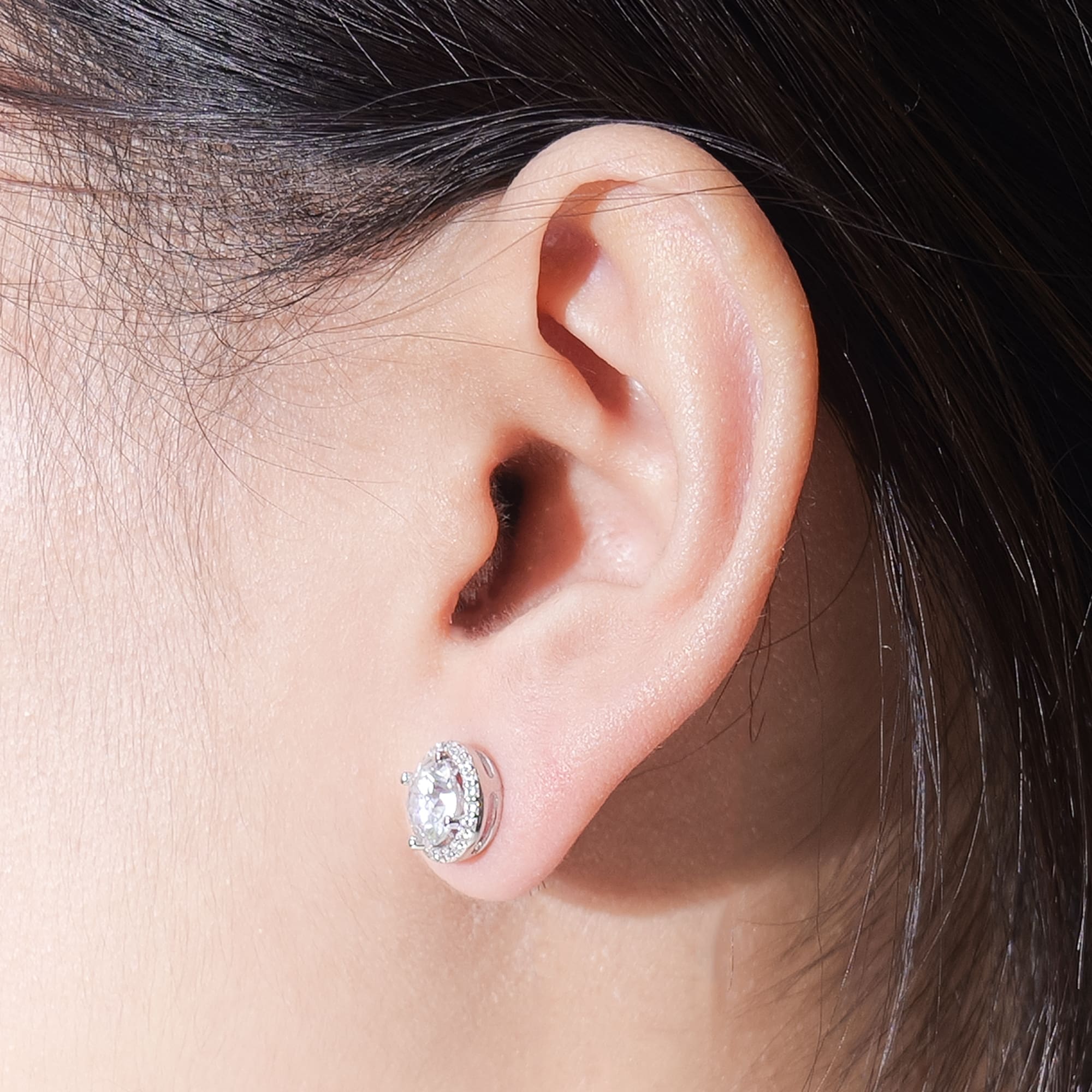 Stunning Moissanite Halo-Setting Stud Earrings - Ethical Gemstone & 925 Silver Plated with White Gold - Image 3