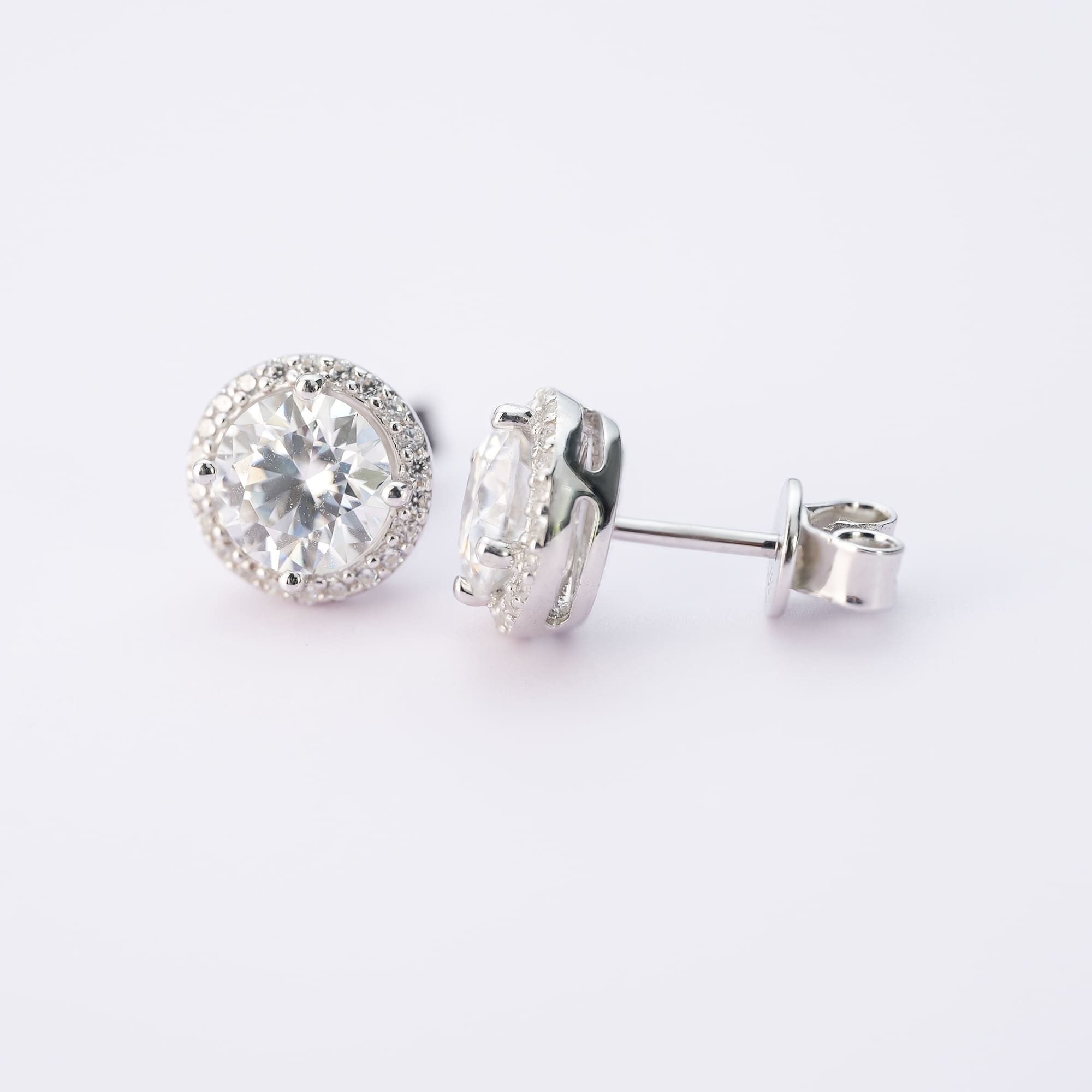 Stunning Moissanite Halo-Setting Stud Earrings - Ethical Gemstone & 925 Silver Plated with White Gold - Image 4
