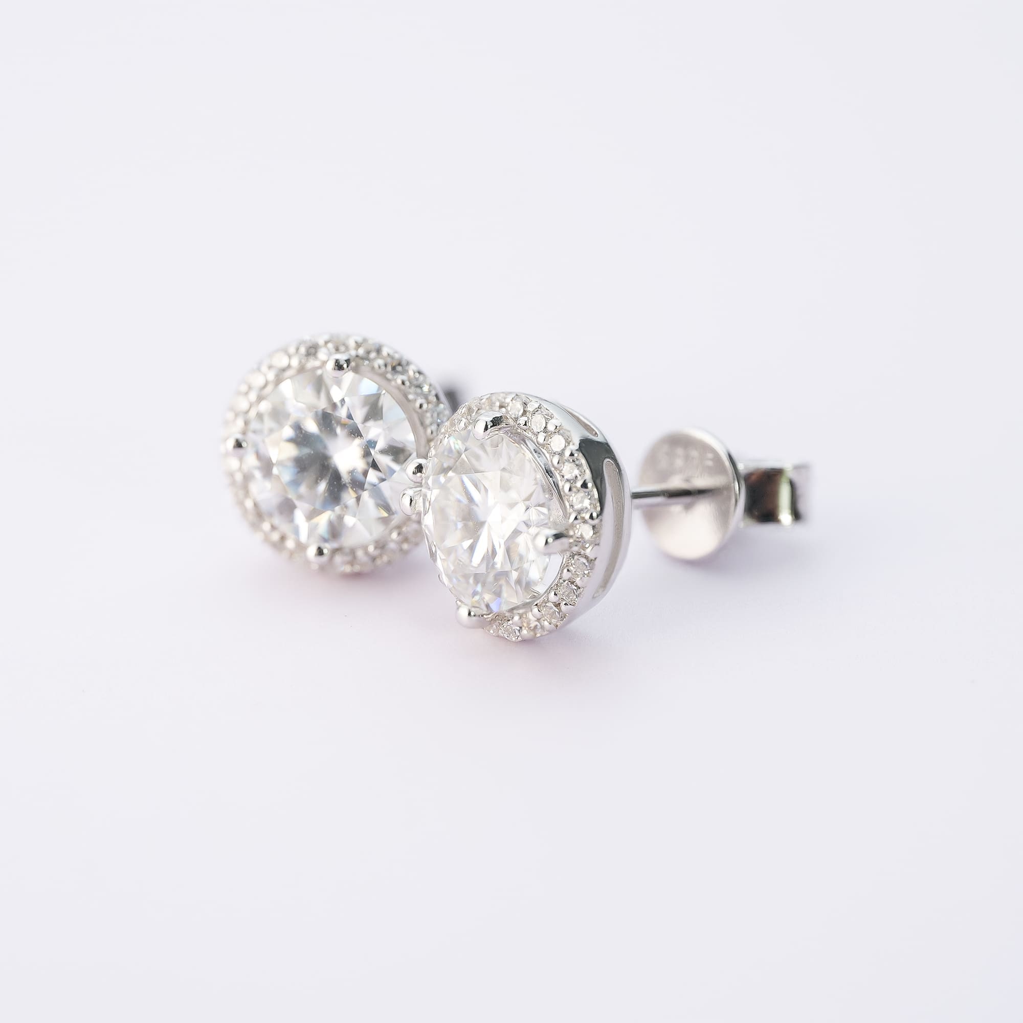 Stunning Moissanite Halo-Setting Stud Earrings - Ethical Gemstone & 925 Silver Plated with White Gold - Image 5
