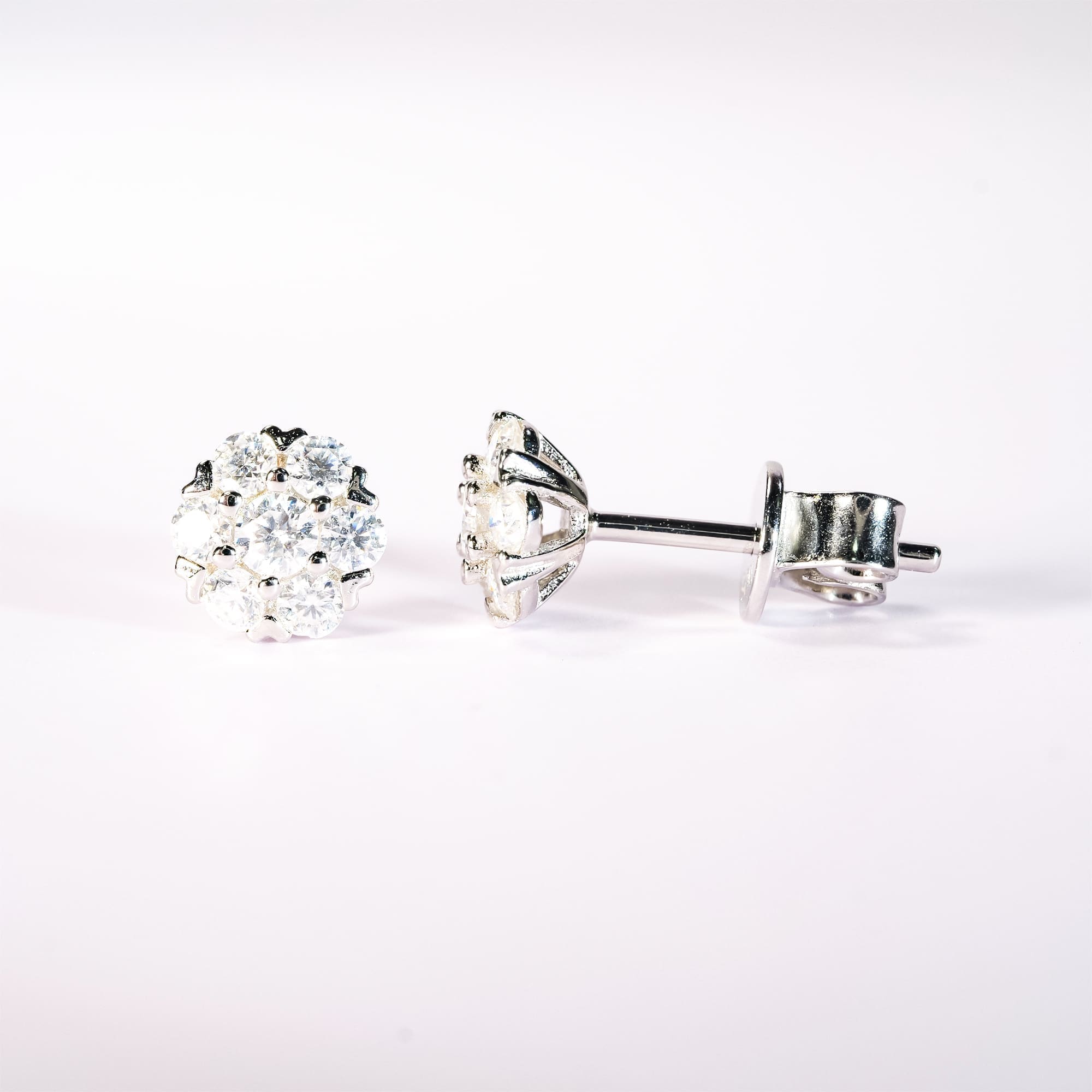 Elegant 0.48 Carat Moissanite Cluster Setting Stud Earrings - 925 Silver & White Gold Plated - Image 4