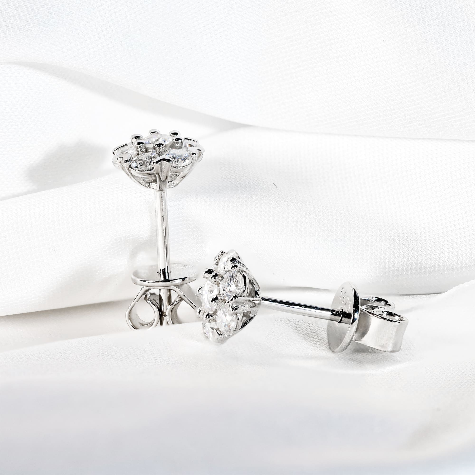 Elegant 0.48 Carat Moissanite Cluster Setting Stud Earrings - 925 Silver & White Gold Plated - Image 5