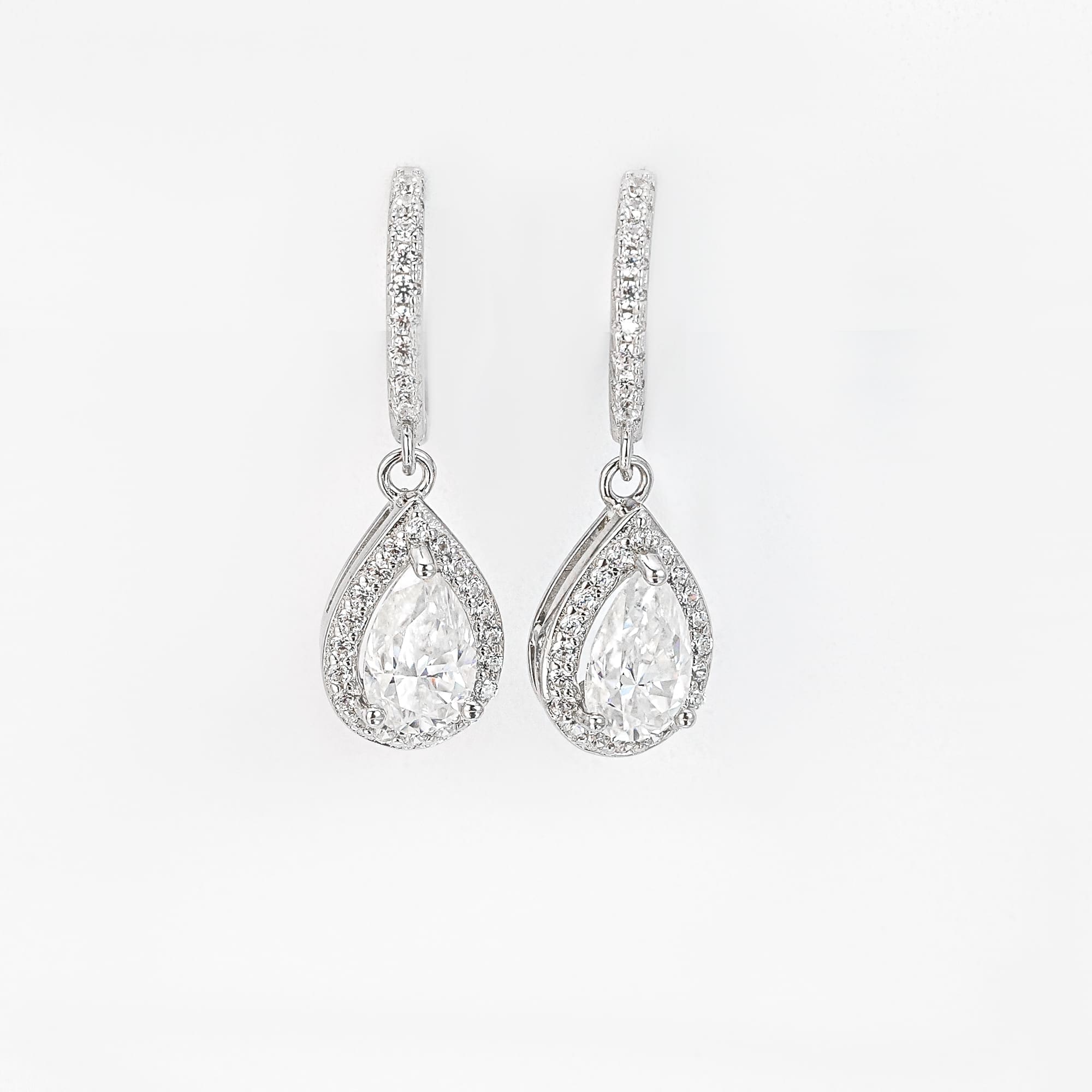 1CT Pear Cut Moissanite Halo Earrings - 925 Silver Plated with White Gold